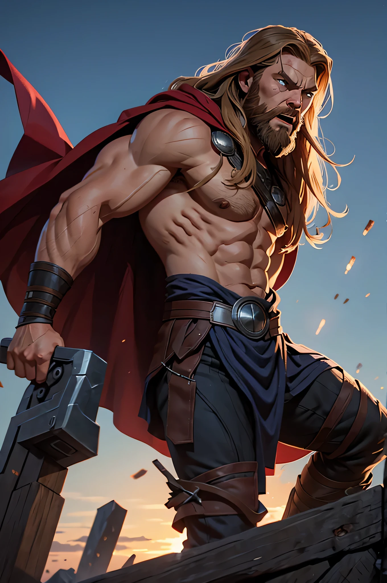 thor odinson, chris hemswort, long beard, furious face,
