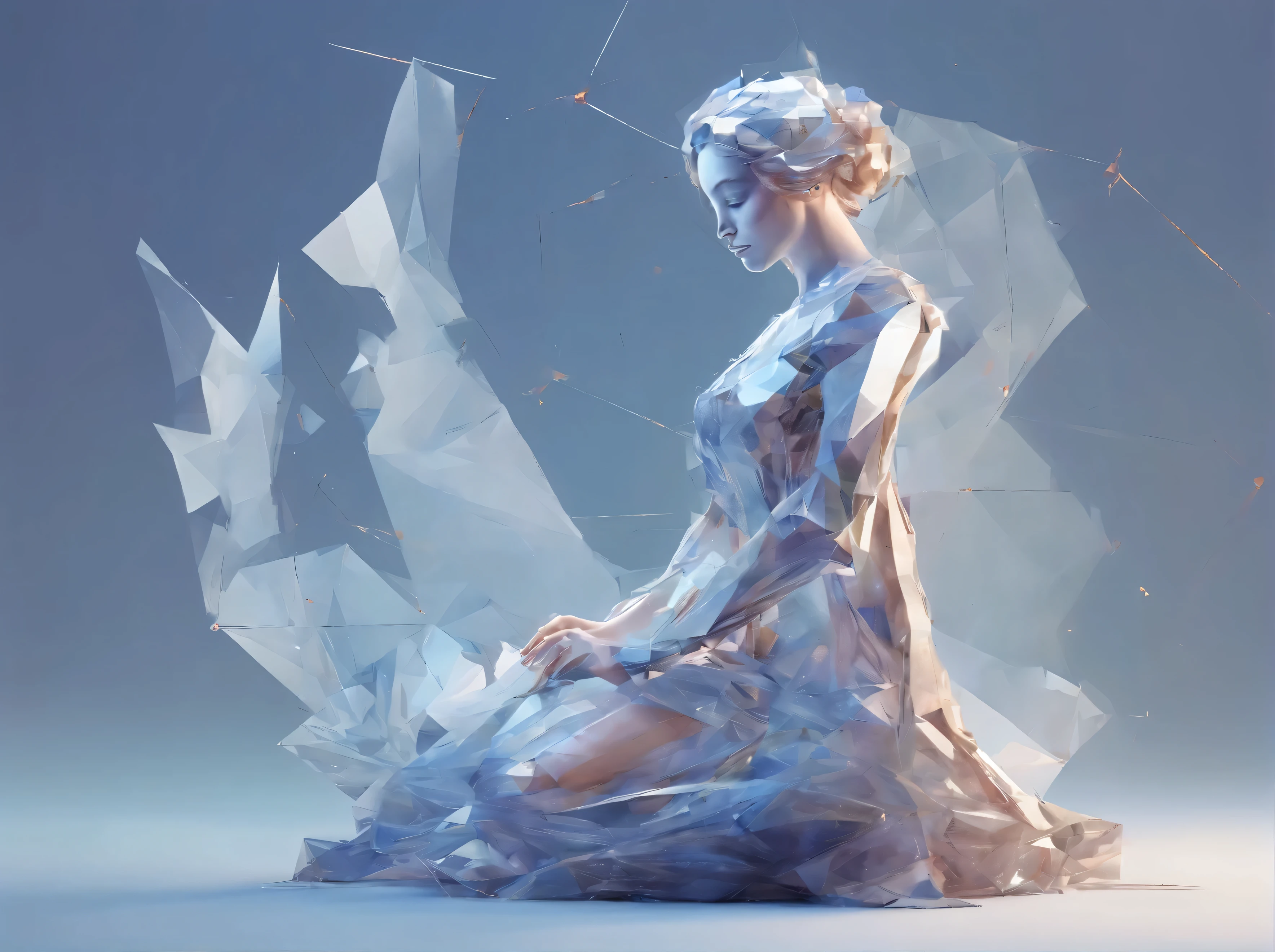 Virgo, Virgo with crystal splash, virgin full body Standing position, Abstract beauty, Centered, Looking at the camera, Facing the camera, nearing perfection, Dynamic, Highly detailed, smooth, Sharp focus, 8K, high definition resolution, illustration, Art by Carne Griffiths and Wadim Kashin, blue backround, crystal reflections