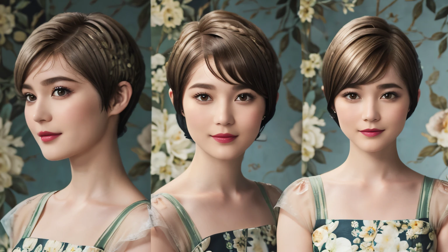 152
(20 year old woman,floral pattern dress), (Super realistic), (high resolution), ((beautiful hairstyle 46)), ((short hair:1.46)), (gentle smile), (brest:1.1), (lipstick)