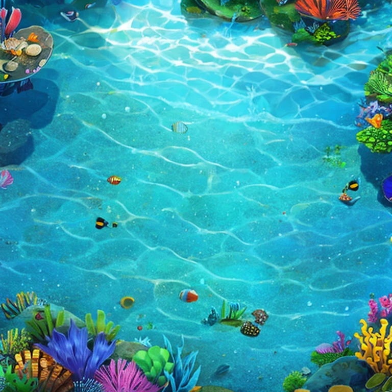 (masterpiece, best quality:1.2), background, fish game, top down view, under water, game asset,
