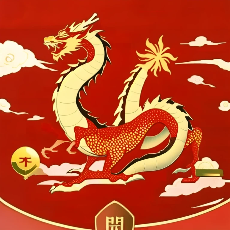 (masterpiece, best quality:1.2), red packet cover,dragon