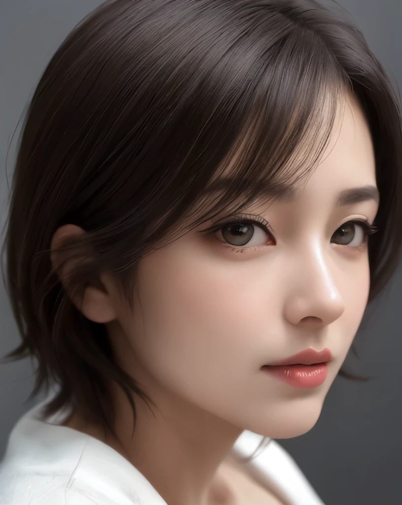 A woman with a short hair and a white shirt - SeaArt AI