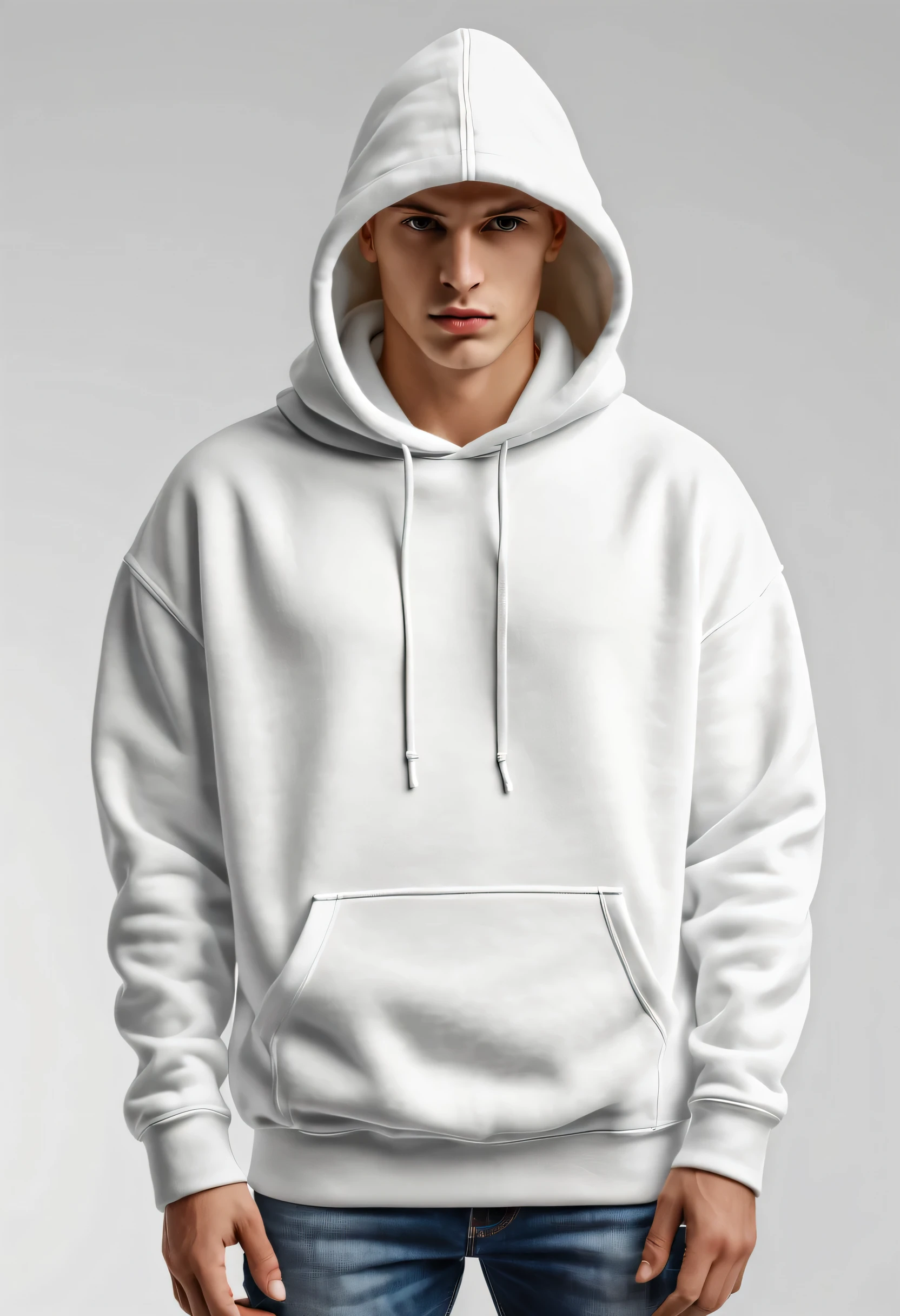 (best quality,realistic,highres,studio lighting),(clothing:1.1),(photorealistic:1.37),(white:1.1),(laydown),(single solid white color, fleece oversized hoodie),(mockup),(white background), without drawstrings on hood, on flat surface, 4k