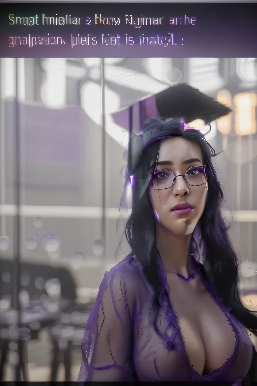 black hair,purple tints,glasses,(best quality,4k,8k,highres,masterpiece:1.2),ultra-detailed,(realistic,photorealistic,photo-realistic:1.37),anime,beautiful detailed eyes,beautiful detailed lips,extremely detailed eyes and face,longeyelashes,vivid colors,studio lighting
