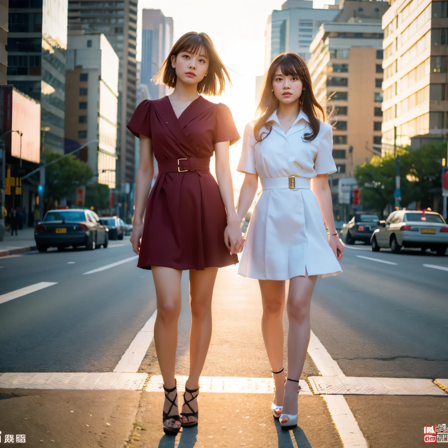 mix 4, The 20th, 一人in, length_hair, shirt, dress, expensive_heels,full_body, look_in_viewer, (8K, RAW photo, highest quality, masterpiece:1.2), (realistic, Photoreal:1.37), professional writing, photon mapping, radio city,Physically based rendering、topless、2 girls,、pussy,