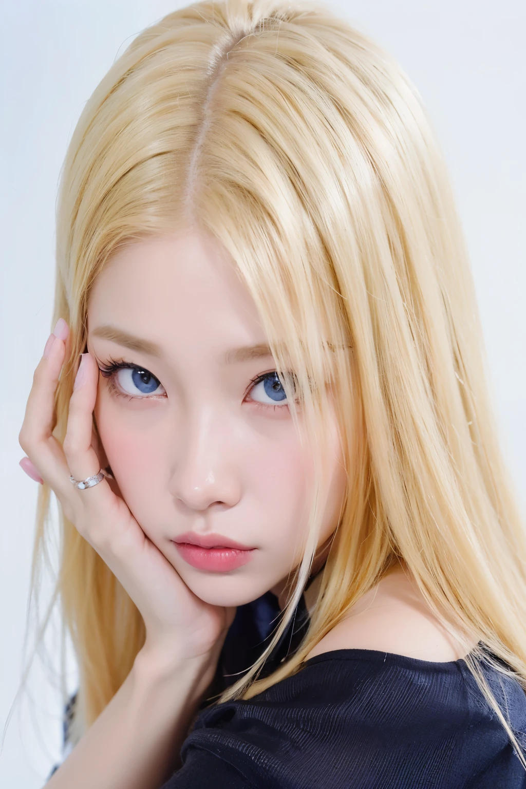 Un primer plano de una mujer con cabello rubio y ojos azules, parque roseanne de blackpink, Jinyoung Shin, jaeyeon nam, portrait of jossi de blackpink, kim doyoung, jossi de blackpink, heonhwa choe, retrato de kim petras, ulzzang, TaeJune Kim, sakimichan, shikami, maquillaje popular de corea del sur