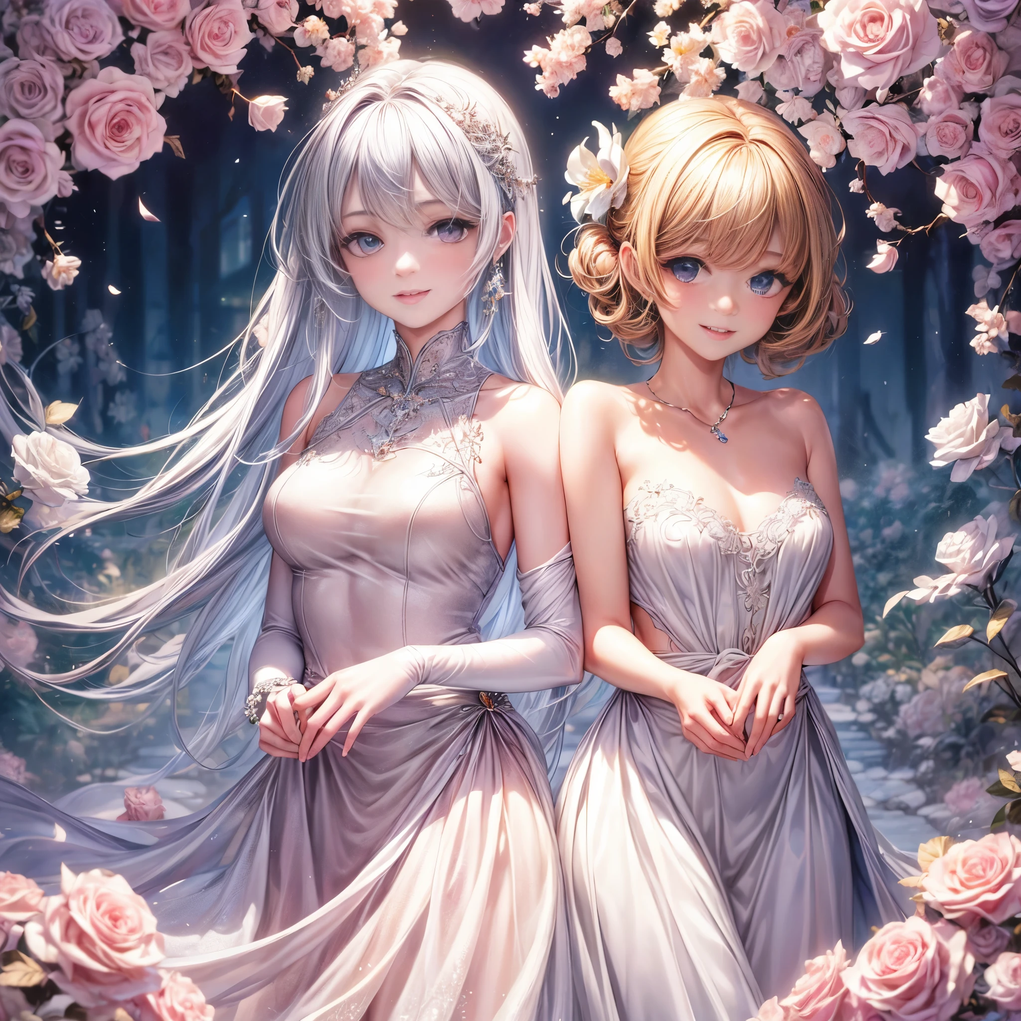 (best quality:1.4), (masterpiece:1.4), ultra-detailed, 8K, CG, exquisite ,upper body, happy, smile, thumb girl, little princess, flowy court dress, garden background, detailed facial features, long curly hair, almond eyes, delicate eye makeup, long fluttering eyelashes, sparkling starry eyes, and a gaze like a star, intricate lip details, soft and harmonious style.