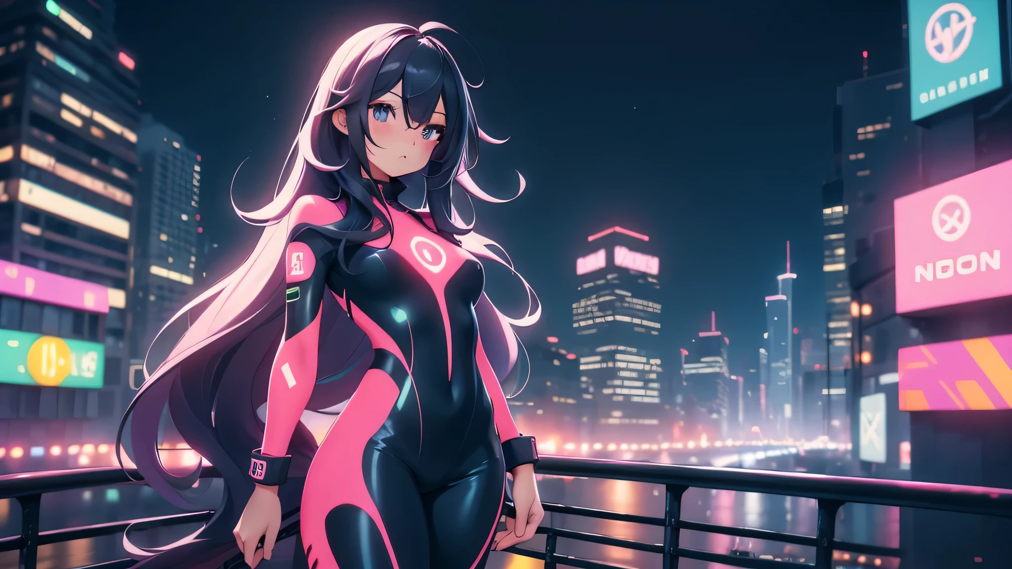Girl, long hair, neon tightsuit, city background Girl, long hair, neon tightsuit, city background Girl, long hair, neon tightsuit, city background
