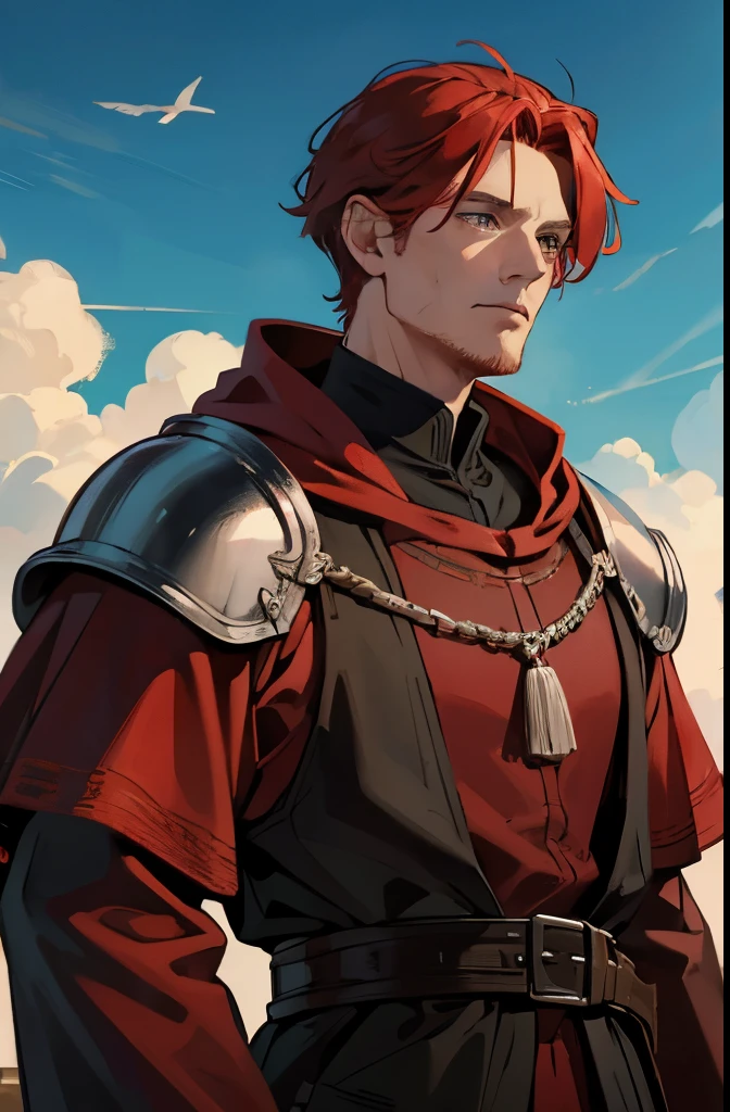 red hair man, grey eyes, noble, older man red head, old man, medieval, fantasy, noble man, medieval clothes