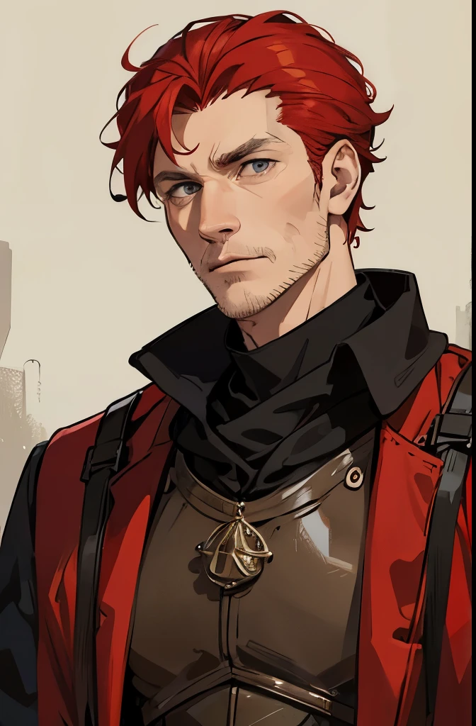 red hair man, handsome, grey eyes, noble, older man red head, old handsome man, old man, medieval, fantasy