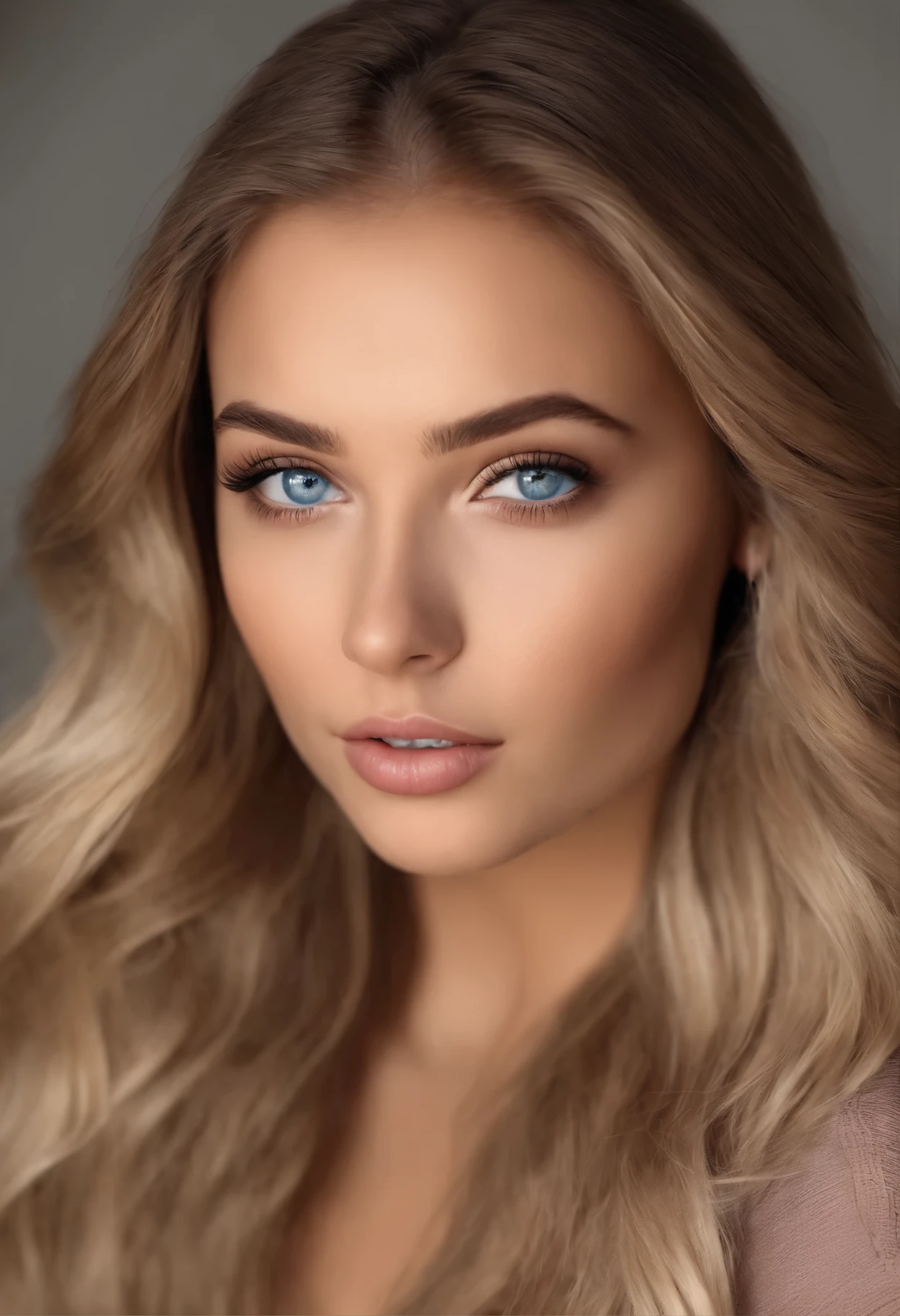 arafed woman fully , sexy girl with blue eyes, ultra realistic, meticulously detailed, portrait sophie mudd, blonde hair and large eyes, selfie of a young woman, bedroom eyes, violet myers, without makeup, natural makeup, looking directly at the camera, face with artgram, subtle makeup, stunning ful