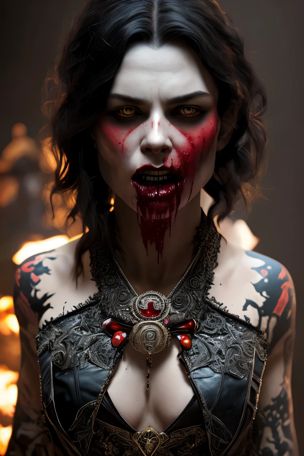 vampire man biting bloody neck of naked woman with big breasts  vampire man biting bloody neck of naked woman with big breasts  vampire man biting bloody neck of naked woman with big breasts  vampire man biting bloody neck of naked woman with big breasts in jewlery, pale skin,，Full body photo，cowboy lens，Cinematic lighting effects pale skin, dirty dark robes, scales, scars, ritualistic (necklace with ruby:1), (insanely detailed:1.5), ((solo)), (highest quality, Alessandro Casagrande, Greg Rutkowski, Sally Mann, concept art, 4k), (colourful), (high sharpness),  ((painting:1.1)), (digital painting:1.1), Masterpiece, best quality, highly detailed photo:1, 8k, detailed face,photorealistic, (black long Hair:1.1), (young woman), By jeremy mann, by sandra chevrier, by maciej kuciara, smoke and shadow, night, sharp, ((perfect body)), realistic, real shadow, 3d, ((full body)), ((dark and gloomy universe)), (by Michelangelo) 