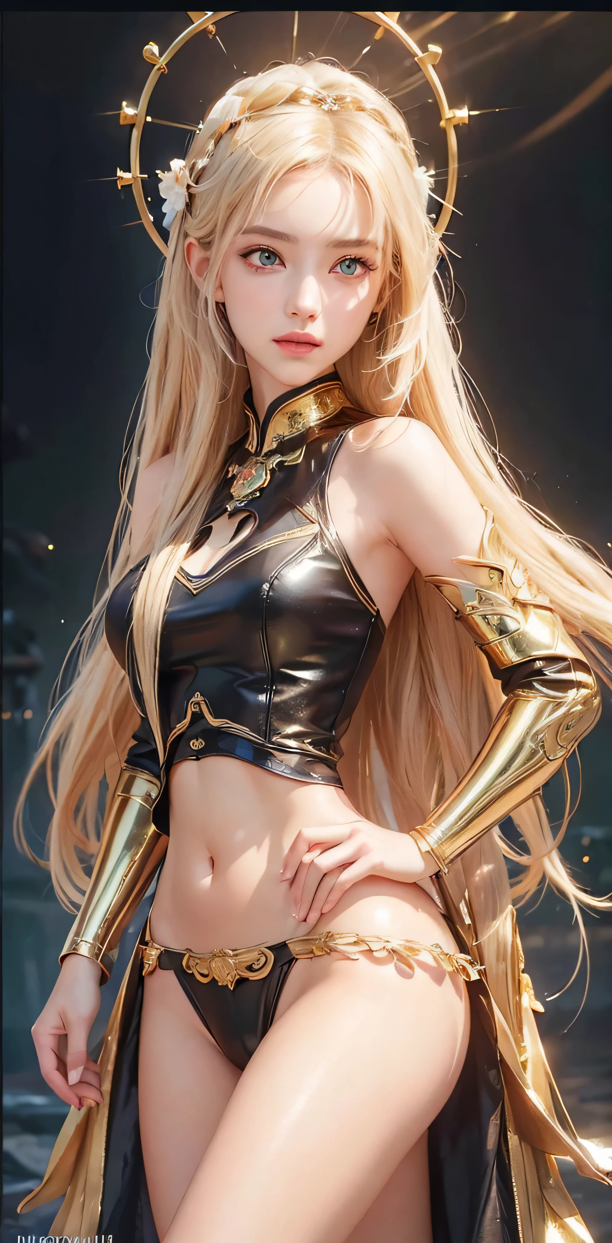 (photorealistic:1.4), (masterpiece, sidelighting, finely detailed beautiful eyes: 1.2), masterpiece*portrait, realistic, 3d face, glowing eyes, shiny hair, lustrous skin, solo, embarassed, (midriff),