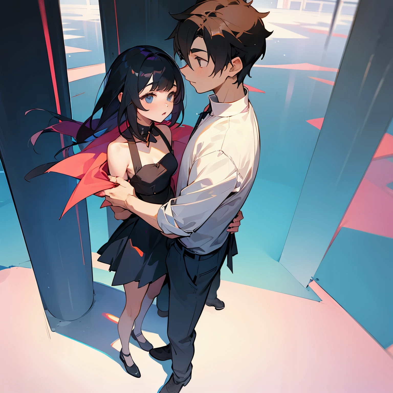 boy and girl couple. long hair male. short hair female.  couple. short girl. tall boy. 