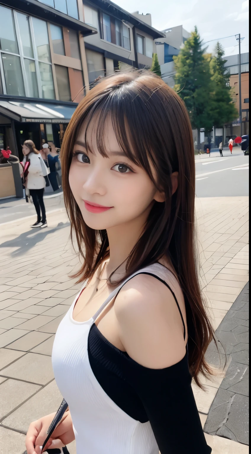 table top, highest quality, figure, super detailed, finely, High resolution, 8k wallpaper, 完璧なダイナミックな構figure, beautiful and fine eyes, ladies fashion summer,medium hair,small breasts natural color lip, bold sexy pose,smile,Harajuku、20 year old girl、cute、sexy shot looking at camera、snow board、snowboarder、Ski resort