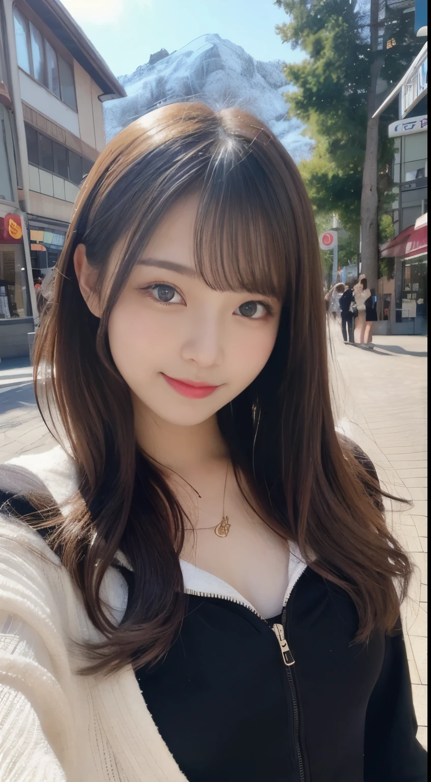 table top, highest quality, figure, super detailed, finely, High resolution, 8k wallpaper, 完璧なダイナミックな構figure, beautiful and fine eyes, ladies fashion summer,medium hair,small breasts natural color lip, bold sexy pose,smile,Harajuku、20 year old girl、cute、sexy shot looking at camera、snow board、snowboarder、Ski resort
