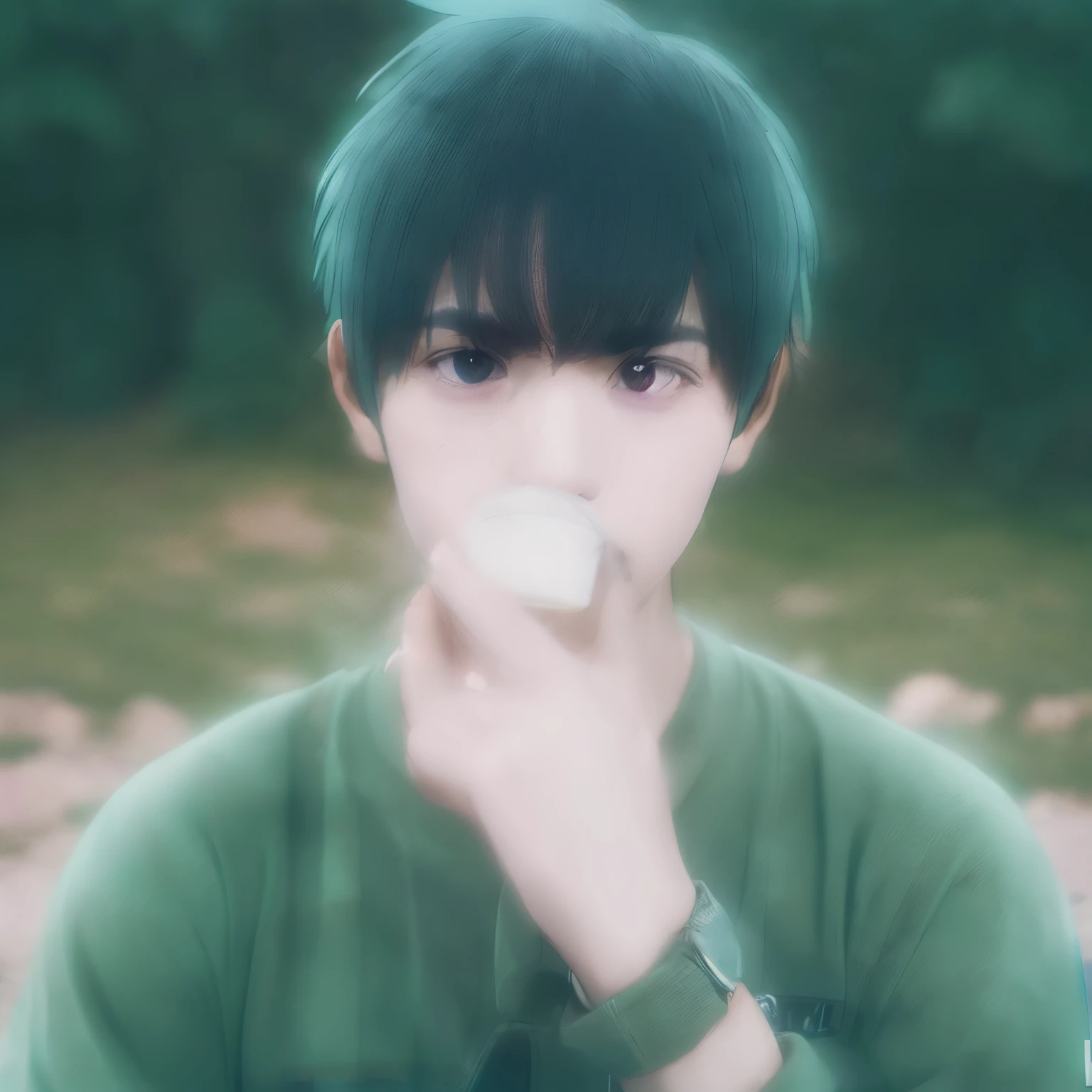 cute，lonely，lonely，bob hair，milk tea colored hair，green eyes，JK，2D