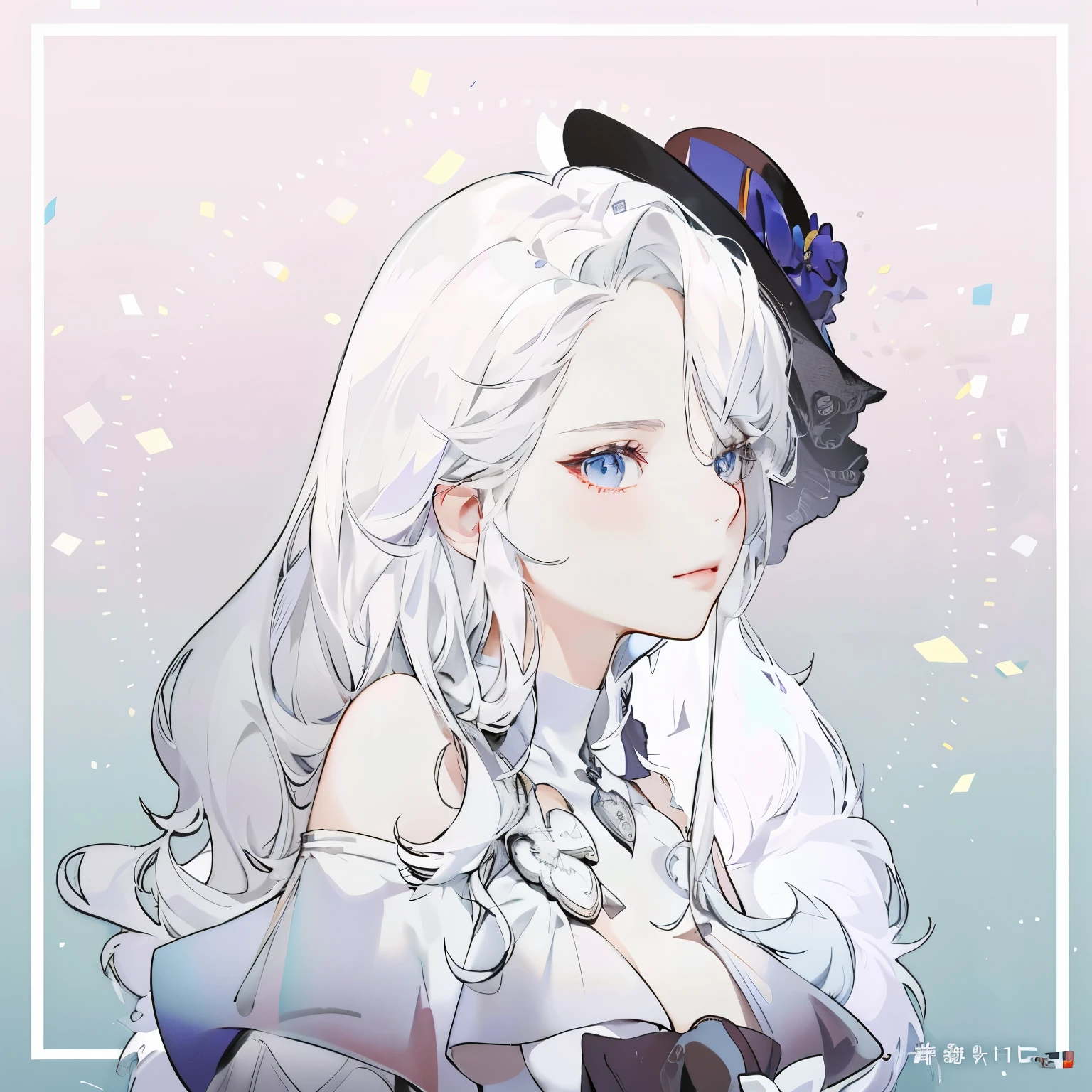 Anime style image of woman with long white hair and black hat, White hair, White hair lady, White-haired, from《Bravely Default II》, White hair的女孩, White hair deity, from少女前线, Detailed fanart, Very detailed and beautiful fan art, perfect White hair girl, High quality fan art, official art, zero art, Official fan art