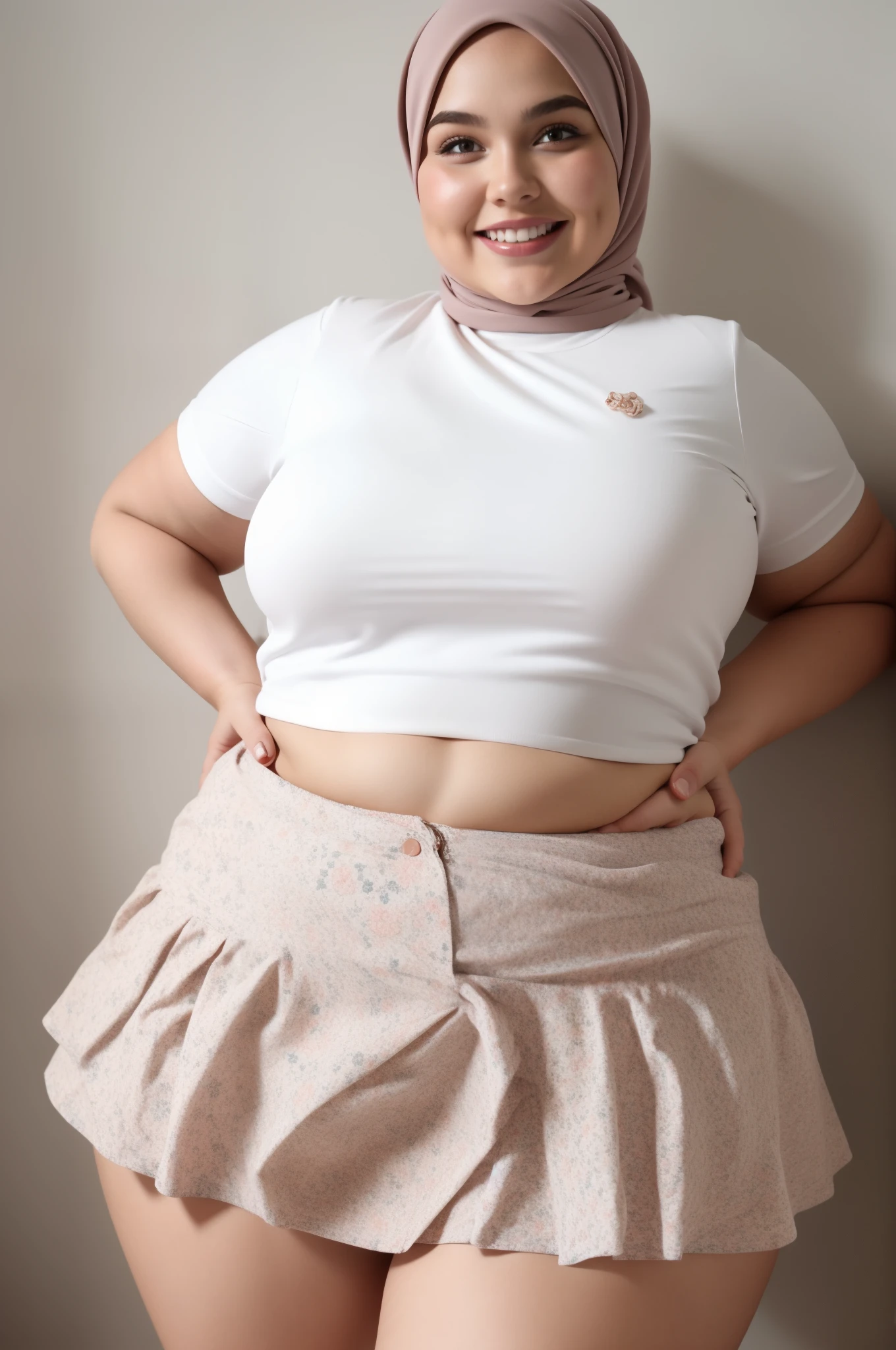 Chubby bbw fat (HIJAB PATTERN FLOWERS) (CHUBBY & BBW) WHITE BRA WEARING MINI SKIRT