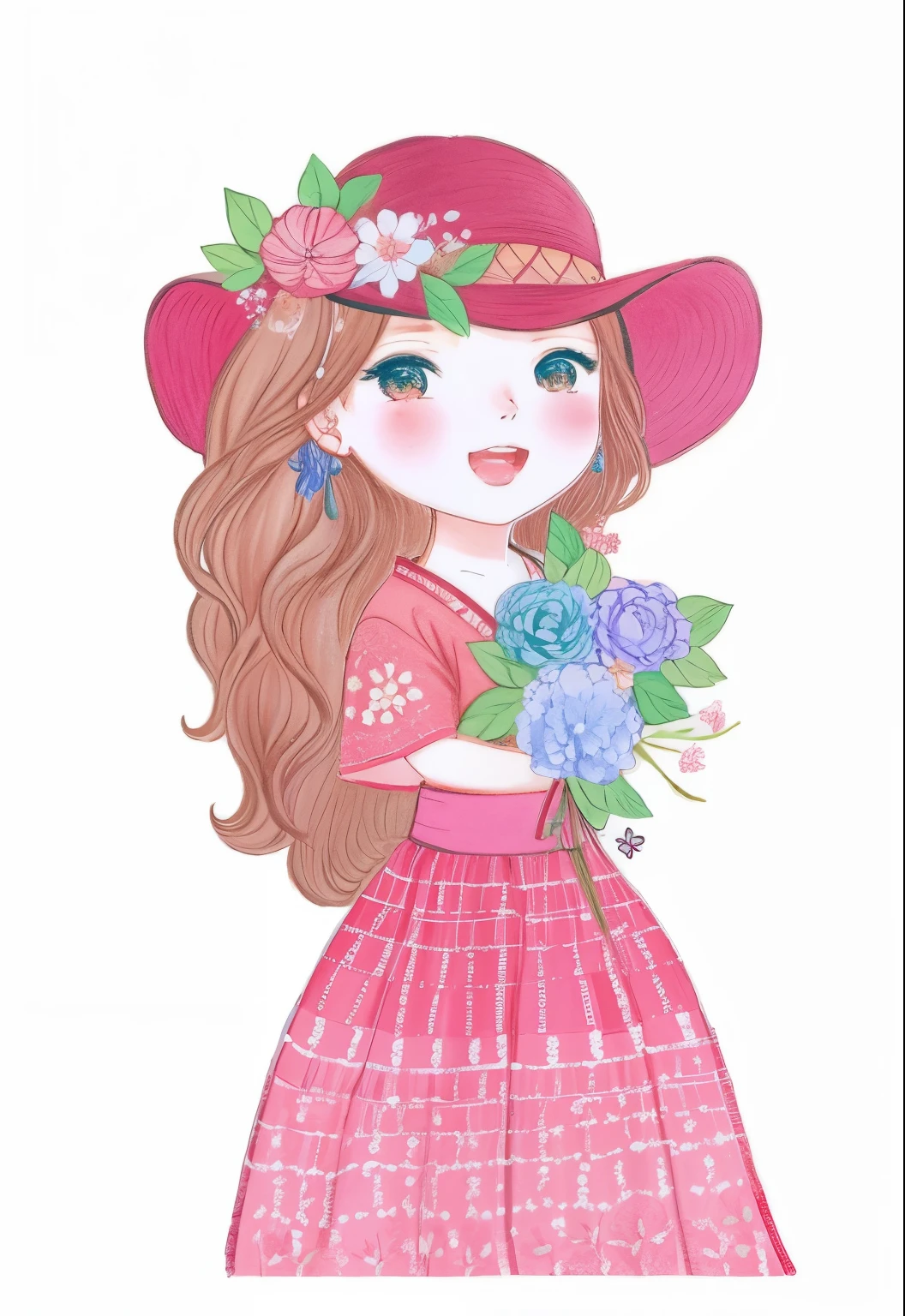 a drawing of a girl with a flower in her hand, inspirado em Yuki Ogura, flores em seus cabelos escuros, com flores congeladas ao seu redor,  com um rosto de flor, com flores, [ Arte Digital ]!!, girl with a flower head, charicatura, inspirado em Takehisa Yumeji, em estilo anime