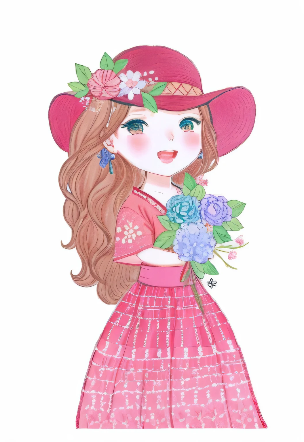a drawing of a girl with a flower in her hand, inspirado em Yuki Ogura, flores em seus cabelos escuros, com flores congeladas ao seu redor,  com um rosto de flor, com flores, [ Arte Digital ]!!, girl with a flower head, charicatura, inspirado em Takehisa Yumeji, em estilo anime