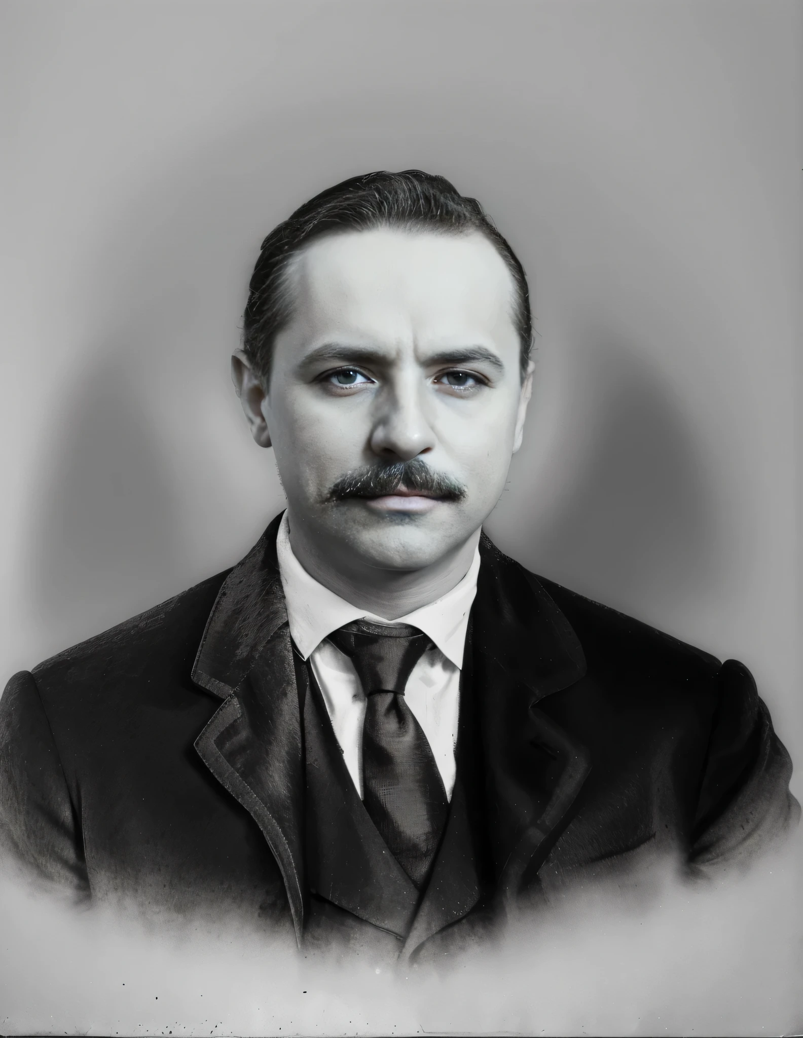 Arafed Foto en blanco y de un hombre de bigote y ojos claros con traje y corbata, Czesław Znamierowski, foto de retrato, inspired by József Kosta, Rudolf Weisse, Anonys, Antecedentes de Ferdinand Knab, inspirado por Stefan Luchian, Janusz Jurek, inspirado en Paweł Kluza