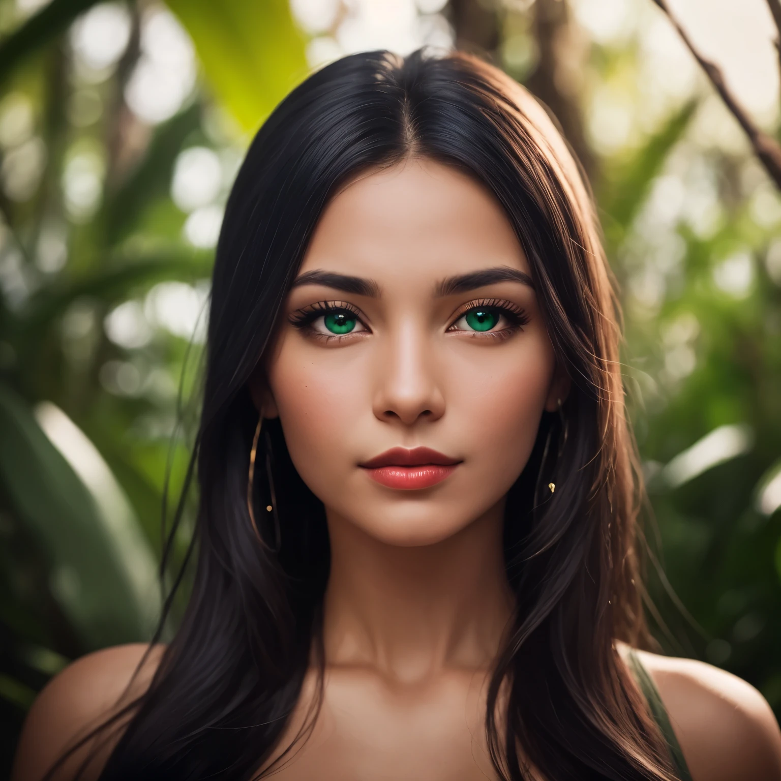 ((Realistic:1.5)), ((Best quality)), ((masterpiece)), ((detailed)), (photorealism), (Exact proportions), (Ultra wide angle lens), (detailed face, beautiful green eyes, detailed pupils, clear background: 1,3), (One girl), Close-up, sexy Kazakh girl in a dark forest, depraved shameless pose, arches passionately, detailed shaved vagina leaking, large elastic breasts with large protruding swollen nipples, moist oily skin, drops and streaks of on the skin, drops and streaks of white fluid on the face, massive necklace around the neck, chunky bracelets, massive earrings, beautiful naked body, wide steep hips, thick thighs, long thick black hair, wide cheekbones, plump wet lips, seductive excited look, open mouth, moans excitedly, night, night sky, puddles of clear viscous liquid, Dense dark forest, white drops of viscous liquid on trees and leaves, Best shadow, bright details, Perfect composition, sharp focus, rim of light