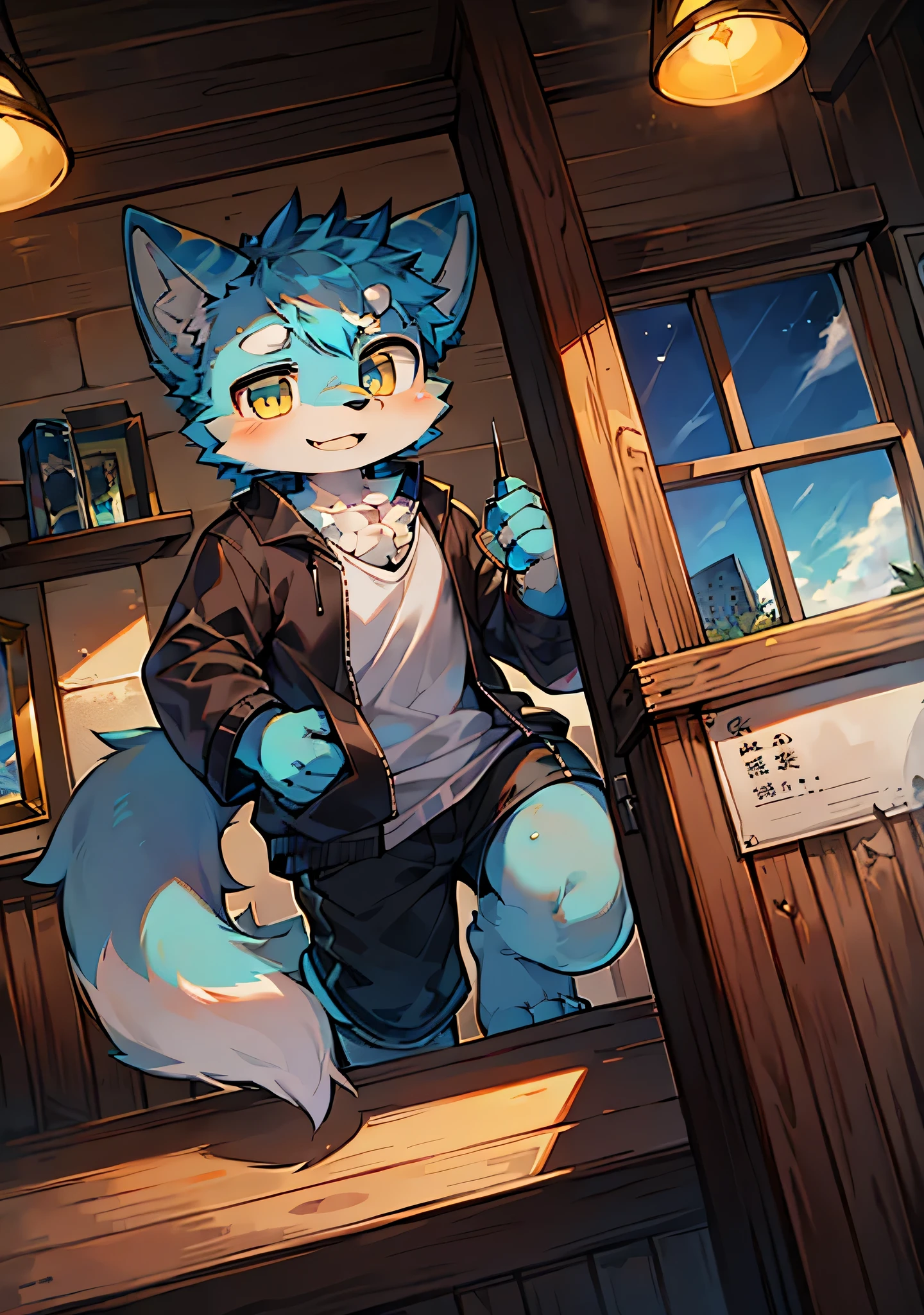 (dark environment:0.8),masterpiece, high quality, H, number \(artwork\), Yes,Kiyoyama，short hair,portrait, Bright Eyes,panoramic,Character focus.(Detailed background:0.7),alone,hairy,hairy male ,male focus，young，no clothes，happy，Lovely,Hana Charcoal,(Full body fur, hairy尾巴，blue fur，blue fur:1.2)
