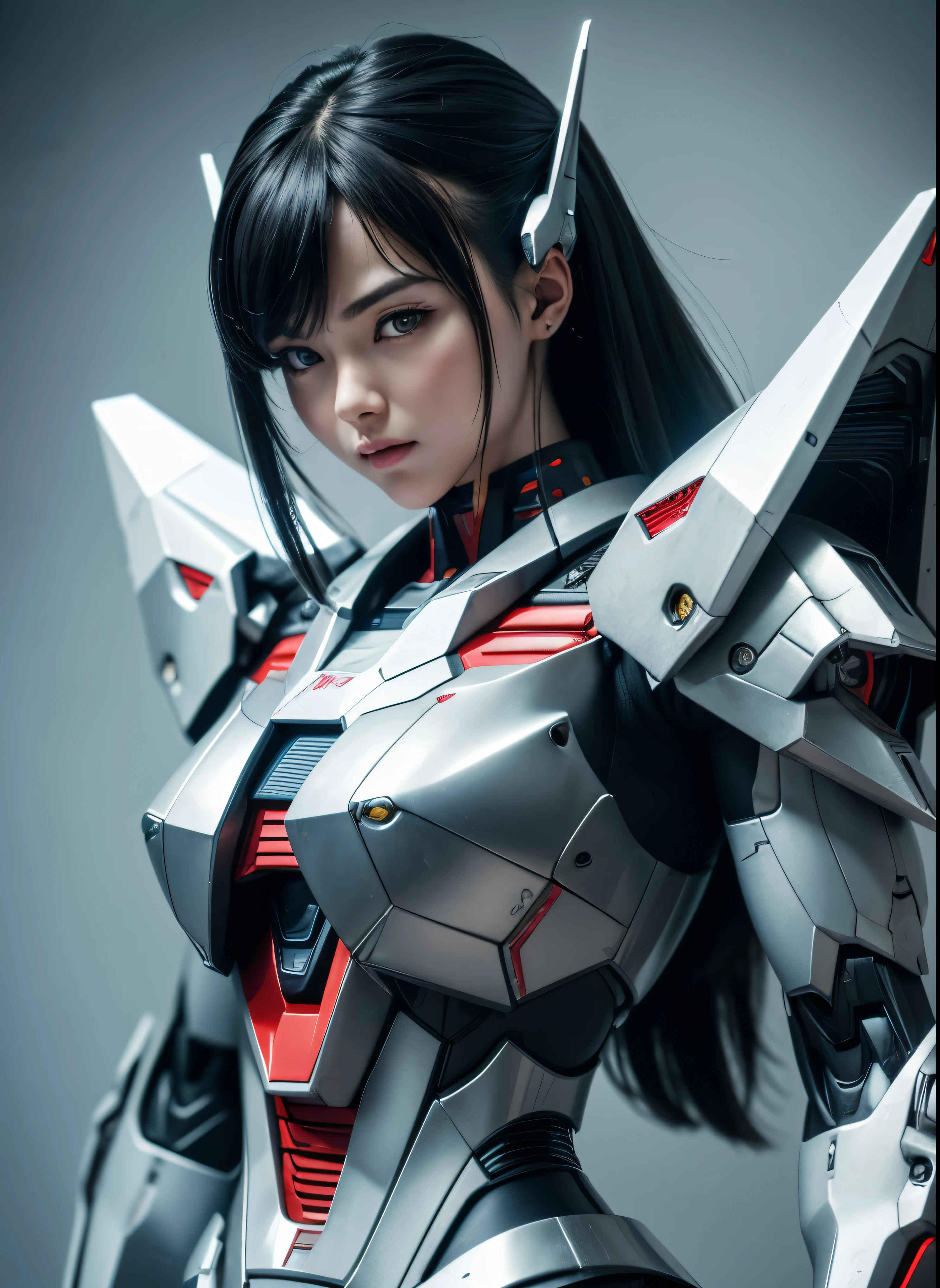 Textured skin, Super Detail, high details, High quality, Best Quality, hight resolution, 1080p, hard disk, Beautiful,(Gundam),(Superheroine),beautiful cyborg woman,Mecha Cyborg Girl,Battle Mode,Girl with a Mecha Body,She wears a futuristic Gundam mecha,Fulll body Shot