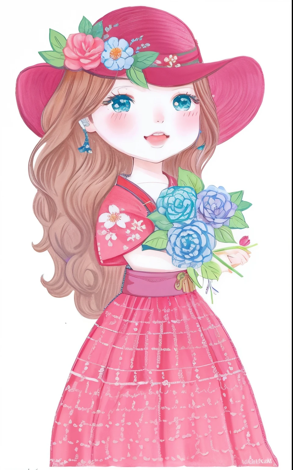 a drawing of a girl with a flower in her hand, inspirado em Yuki Ogura, flores em seus cabelos escuros, com flores congeladas ao seu redor,  com um rosto de flor, com flores, [ Arte Digital ]!!, girl with a flower head, charicatura, inspirado em Takehisa Yumeji, em estilo anime