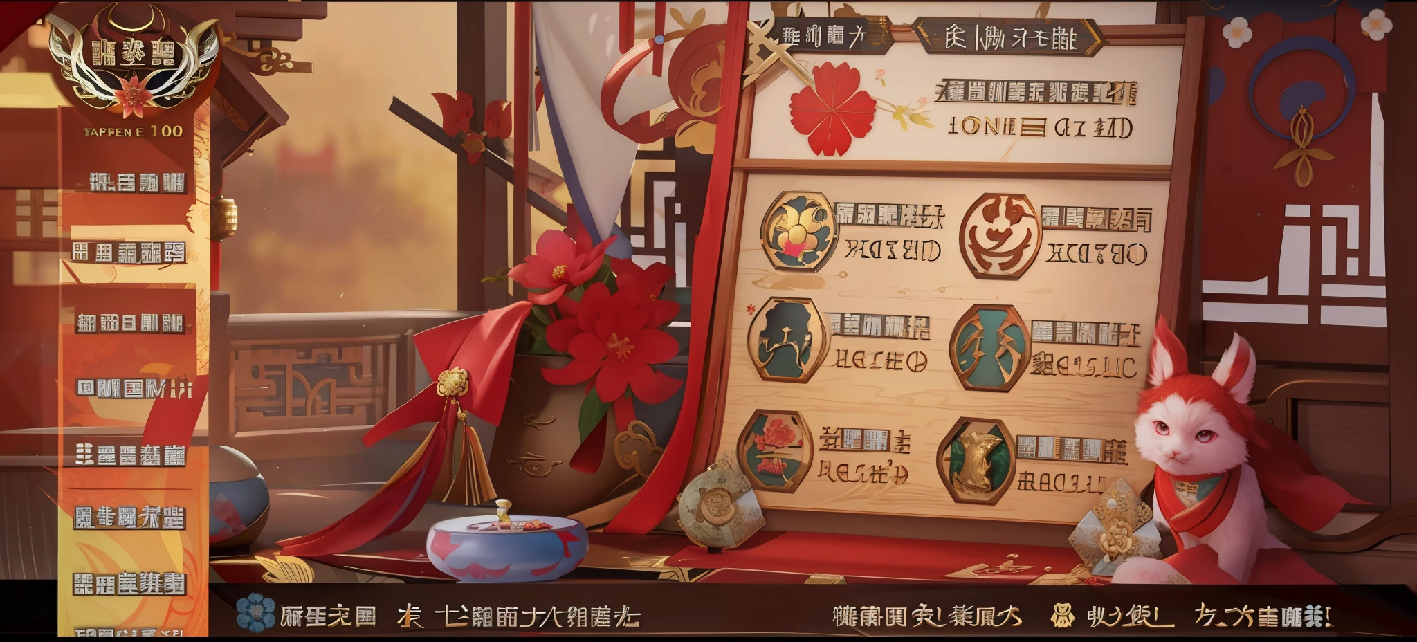 A picture of a screen，上面有很多关于New Year and Spring Festival的物品, Onmyoji, Onmyoji detailed art, game interface, game screen, 8k!!, mobile game, game user interface, Chiba Yudai, 8k, Wang Chen, New Year and Spring Festival, Game screenshots