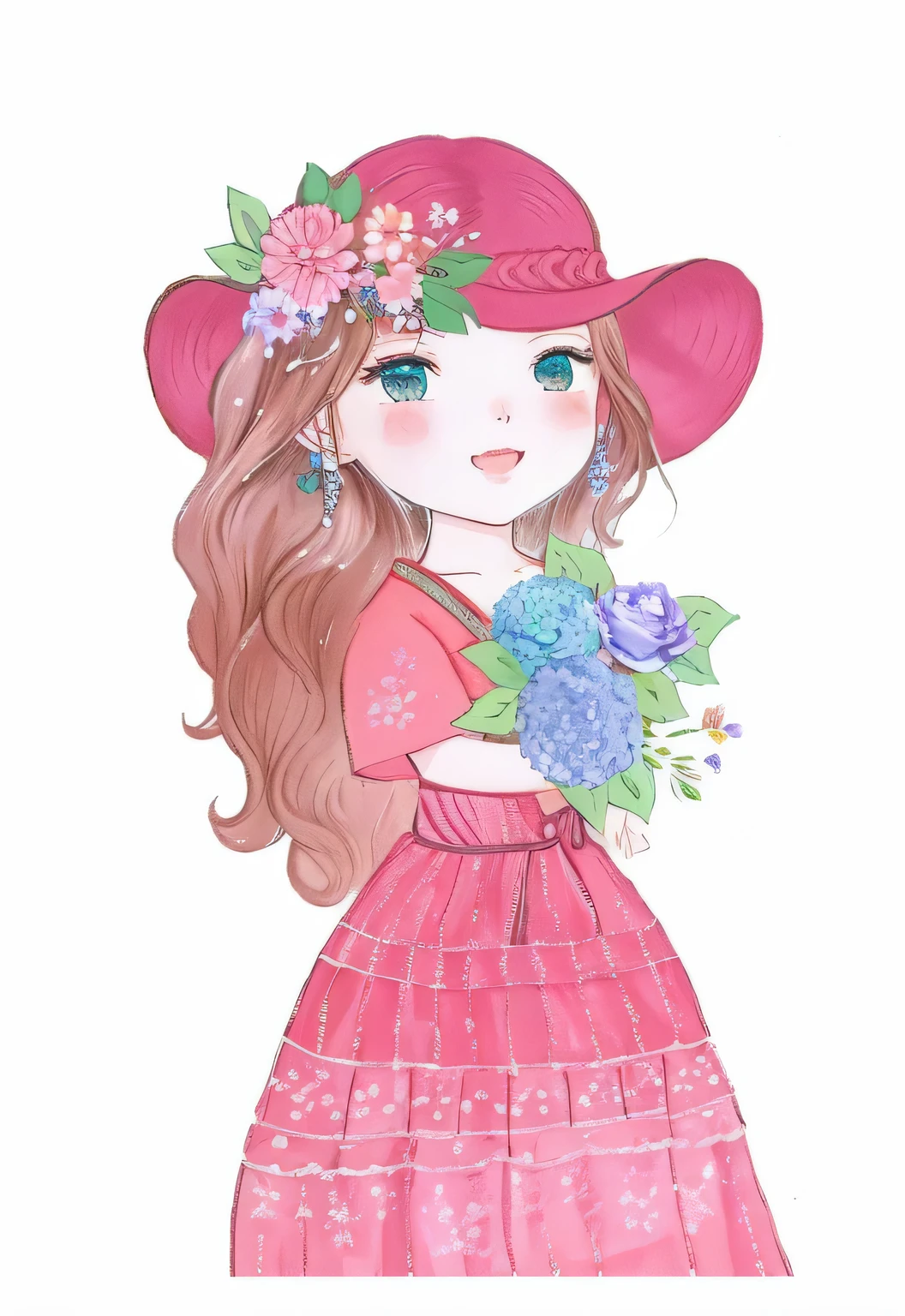 a drawing of a girl with a flower in her hand, inspirado em Yuki Ogura, flores em seus cabelos escuros, com flores congeladas ao seu redor,  com um rosto de flor, com flores, [ Arte Digital ]!!, girl with a flower head, charicatura, inspirado em Takehisa Yumeji, em estilo anime