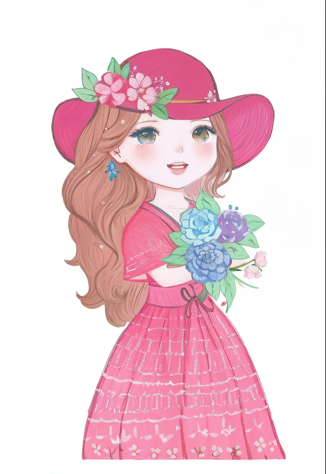 a drawing of a girl with a flower in her hand, inspirado em Yuki Ogura, flores em seus cabelos escuros, com flores congeladas ao seu redor,  com um rosto de flor, com flores, [ Arte Digital ]!!, girl with a flower head, charicatura, inspirado em Takehisa Yumeji, em estilo anime