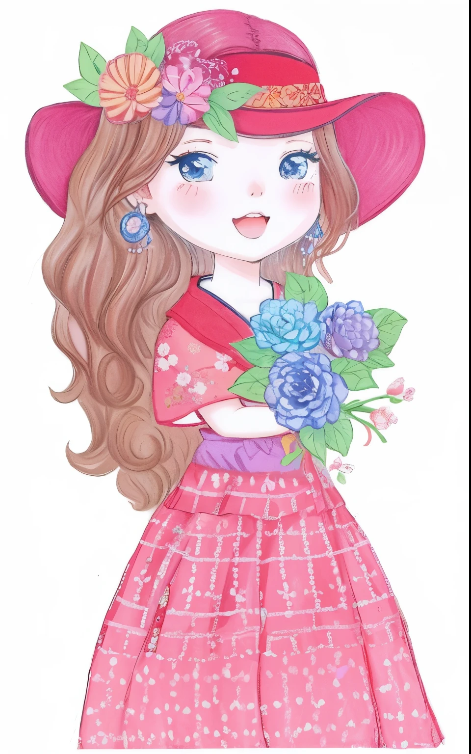 a drawing of a girl with a flower in her hand, inspirado em Yuki Ogura, flores em seus cabelos escuros, com flores congeladas ao seu redor,  com um rosto de flor, com flores, [ Arte Digital ]!!, girl with a flower head, charicatura, inspirado em Takehisa Yumeji, em estilo anime