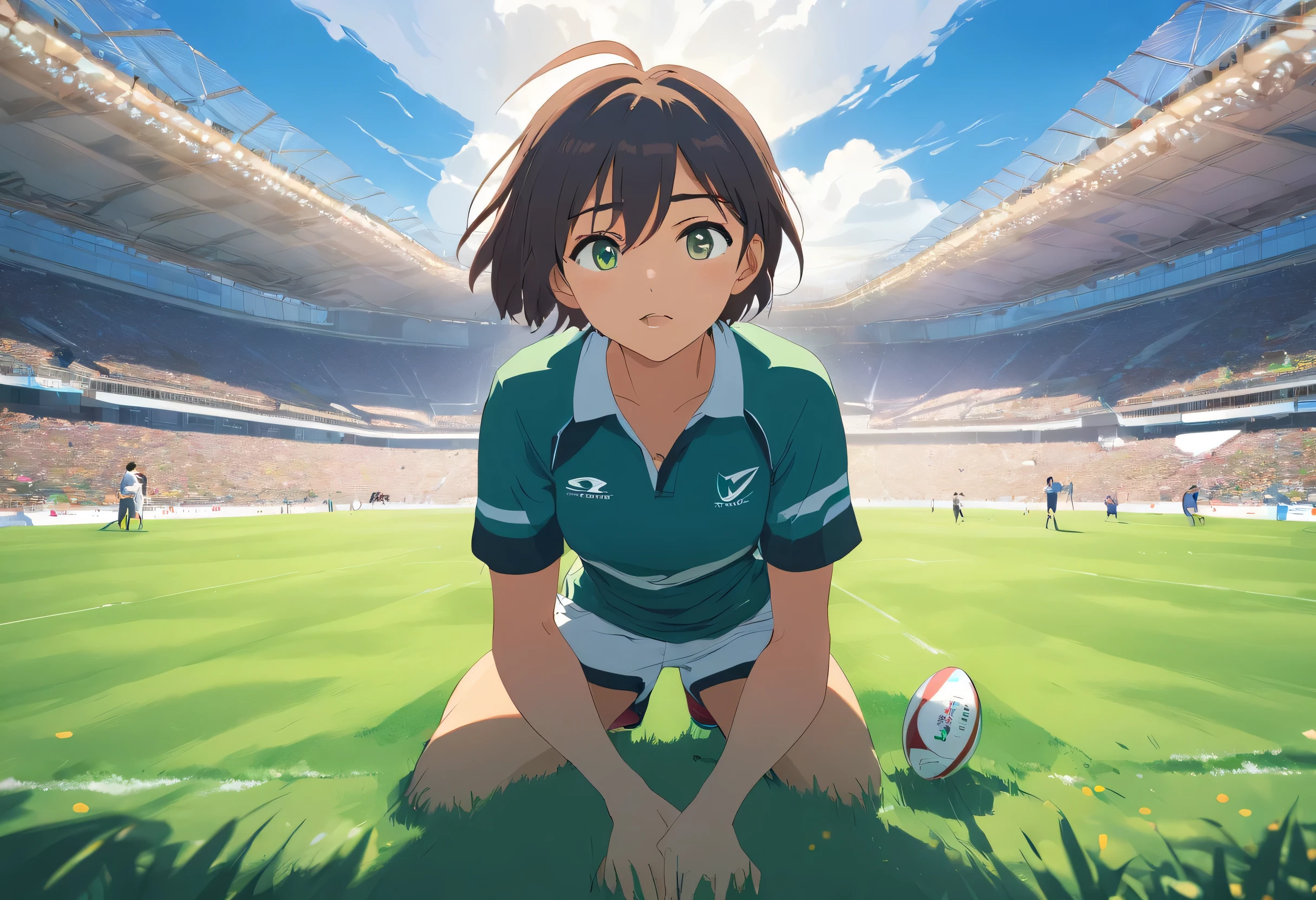 (((rugby)))、(((rugby場)))、(((grass ground))、(((The perspective of the human eye))