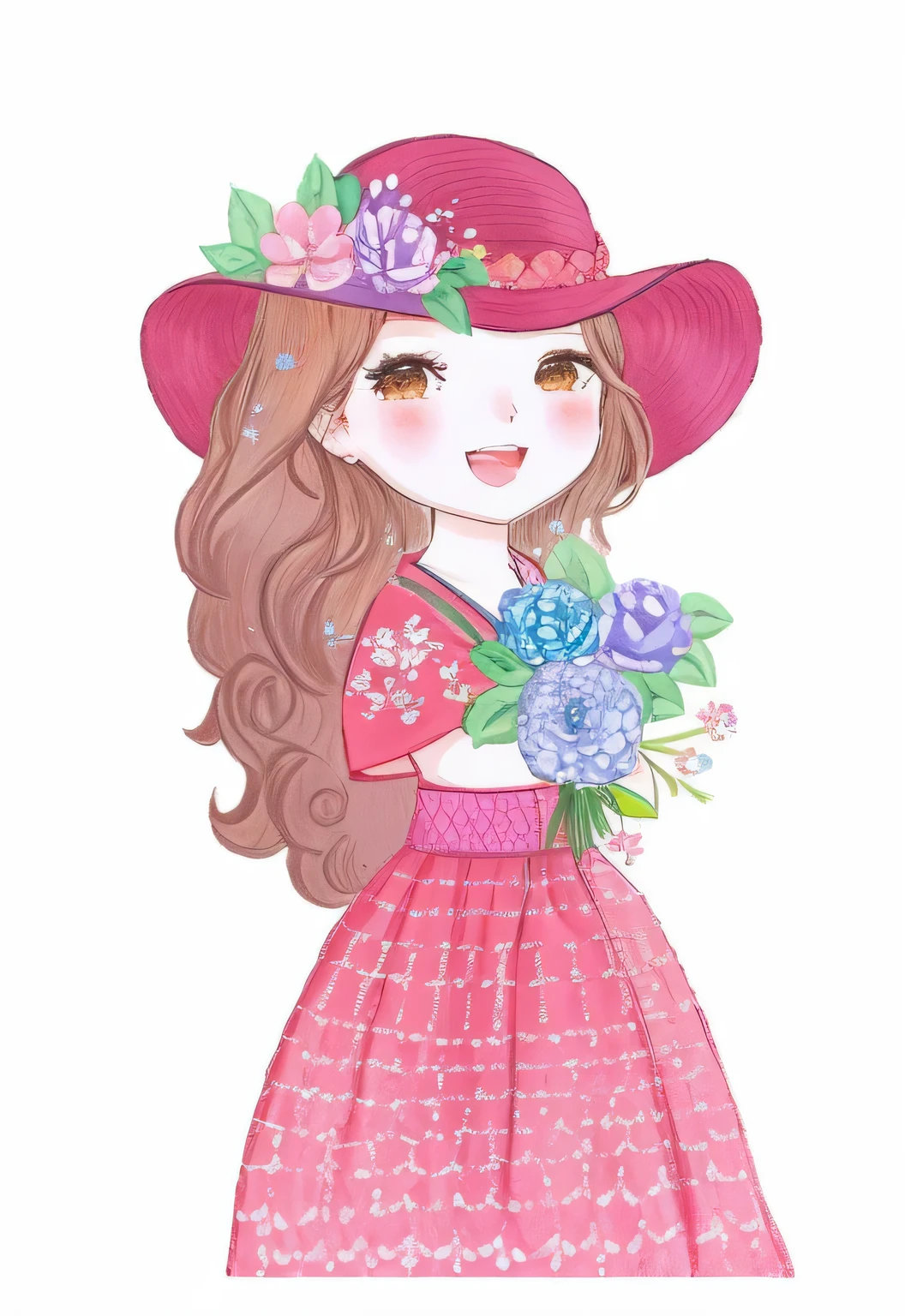 a drawing of a girl with a flower in her hand, inspirado em Yuki Ogura, flores em seus cabelos escuros, com flores congeladas ao seu redor,  com um rosto de flor, com flores, [ Arte Digital ]!!, girl with a flower head, charicatura, inspirado em Takehisa Yumeji, em estilo anime