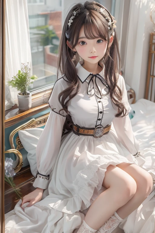 master piece、highest quality、detailed、blouse、skirt、sitting、((Contrasting eyes)),(from the front)、bedroom、indoor