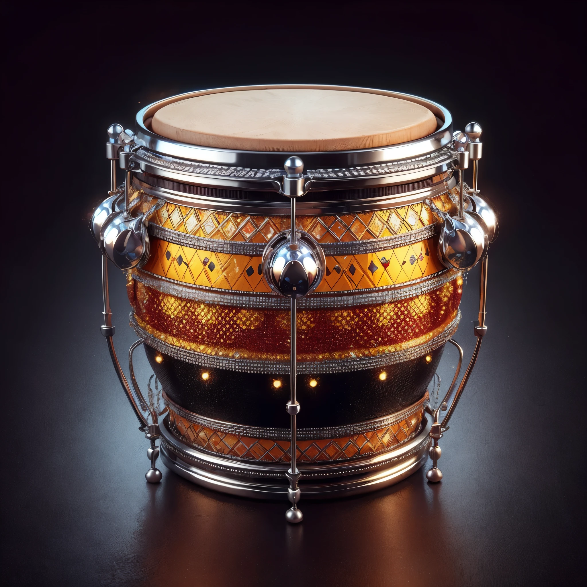 Samba Drums,complete,A drum,carnival art style,slot game art style,2.5D graphics,semi-realistic,Pure black background,Perfect details,game icon,high quality images