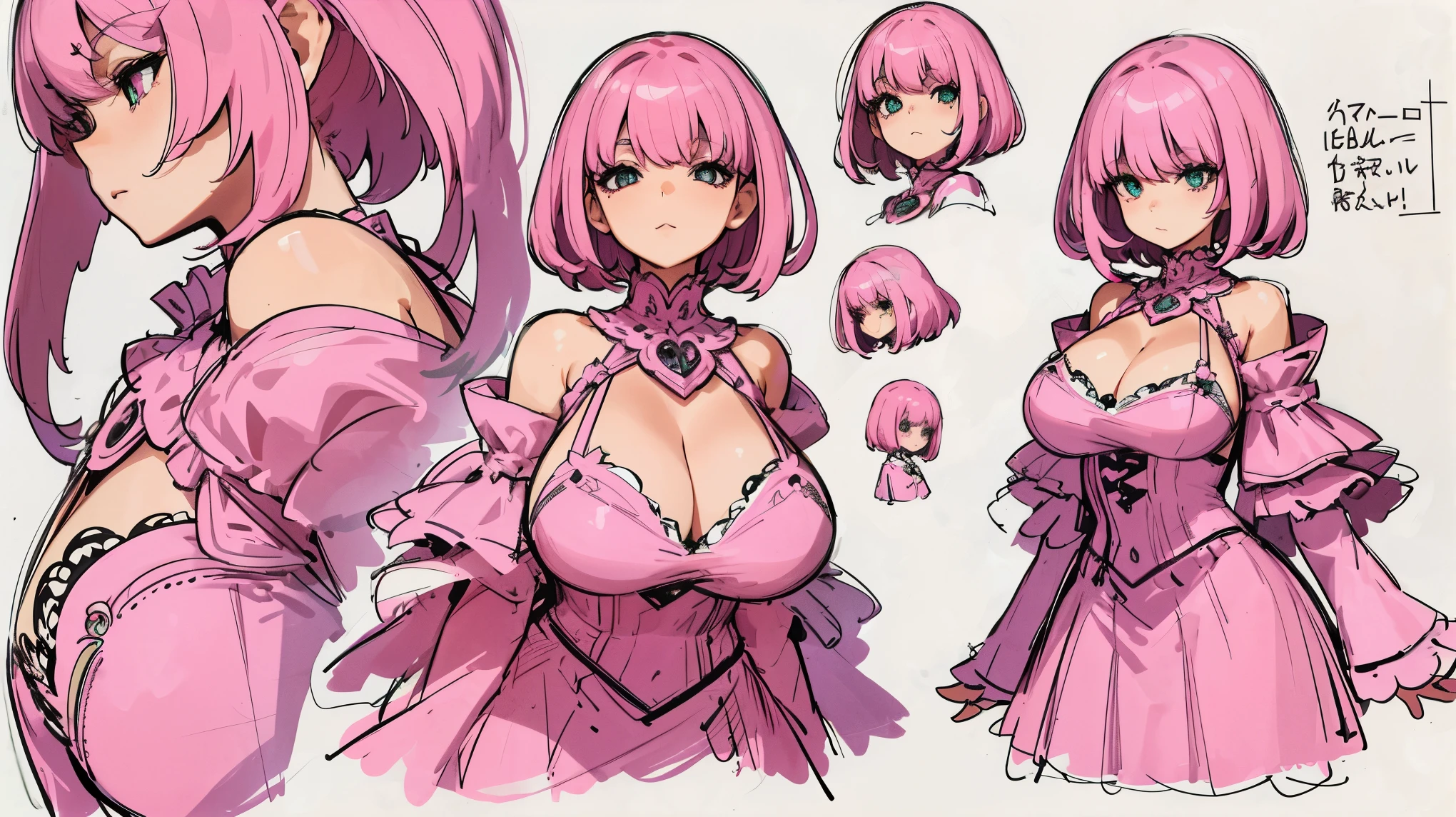 reference sheet, concept character, character design, sketch,
1girl, medium breasts, idol outfit, pink hair, short hair, bangs, official illustration, illustration, detailed face, beautiful intricate eyes, curvy milf, 1:2), closeup