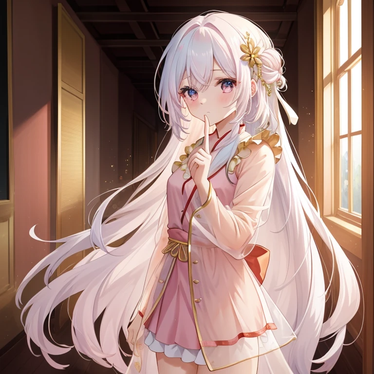 best quality,masterpiece,ultra high resolution,8K resolution,8k wallpaper, (((High quality finger shape))) ,
1 girl, alone, long hair, straight hair, indoor, window, Dunhuang pajamas, diaphragm, pink clothes, see through, depth of field, Put your arms behind your back,white hair，sexy pose
 
