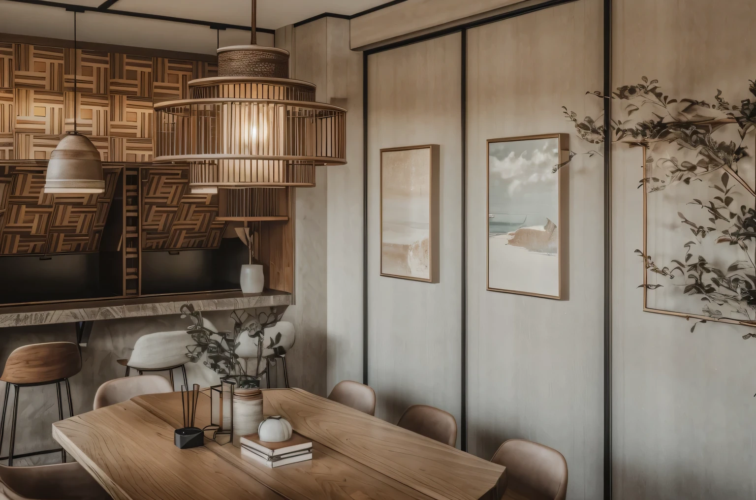 RAW photo, 8k uhd, dslr, Fujifilm XT3, oil painting, Rustic dining room, soft lighting, film grain, cinematic lighting, high quality, textured skin, super detail, high details, high quality, award winning, best quality