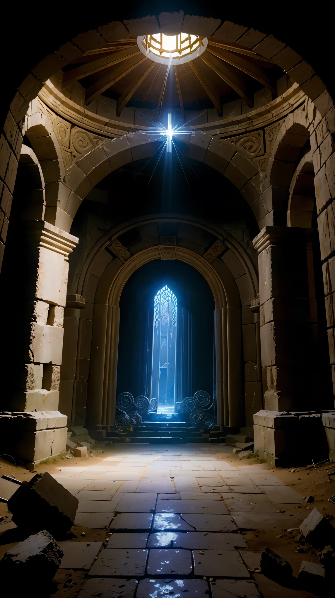 (highest quality、4k、High resolution:1.2), deep inside ancient ruins, forgotten burial chamber, old utensils, trace of magic circle, An unusual mechanical round gate, gate of time, Oparts, Dusty room, There&#39;s almost no light, Lantern light, Mechanical gate with a slight glow, cross eternal time, Spatial distortion, mysterious aura, Hidden secrets,fantasy art,