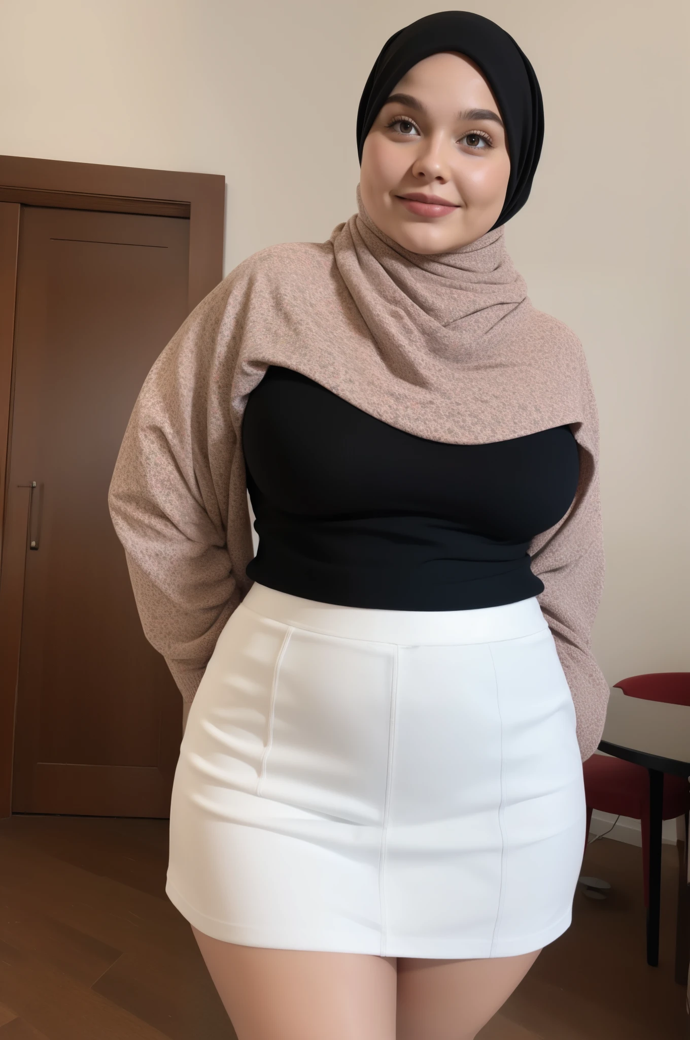 Chubby bbw fat (HIJAB PATTERN FLOWERS) (CHUBBY & BBW) WHITE BRA WEARING MINI SKIRT 
