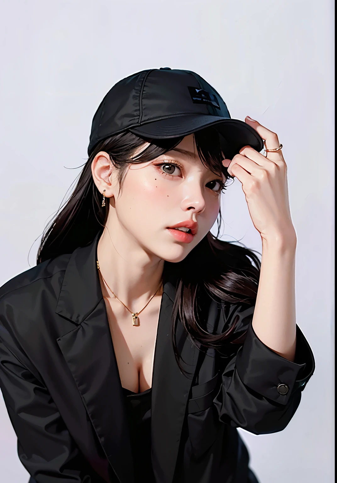 A woman wearing a black hat and a black jacket, bae suzy, Jisoo do Blackpink, Jisoo do Blackpink, Jisoo Blackpink Retrato, Lee Ji-eun, Lee Ji-eun, jia, Kim Doyoung, Heonhwa Choe, Parque Jimin, Dom Yunjoo, taejune kim, jossi do blackpink, Hwang SE - EM, wearing a baseball cap