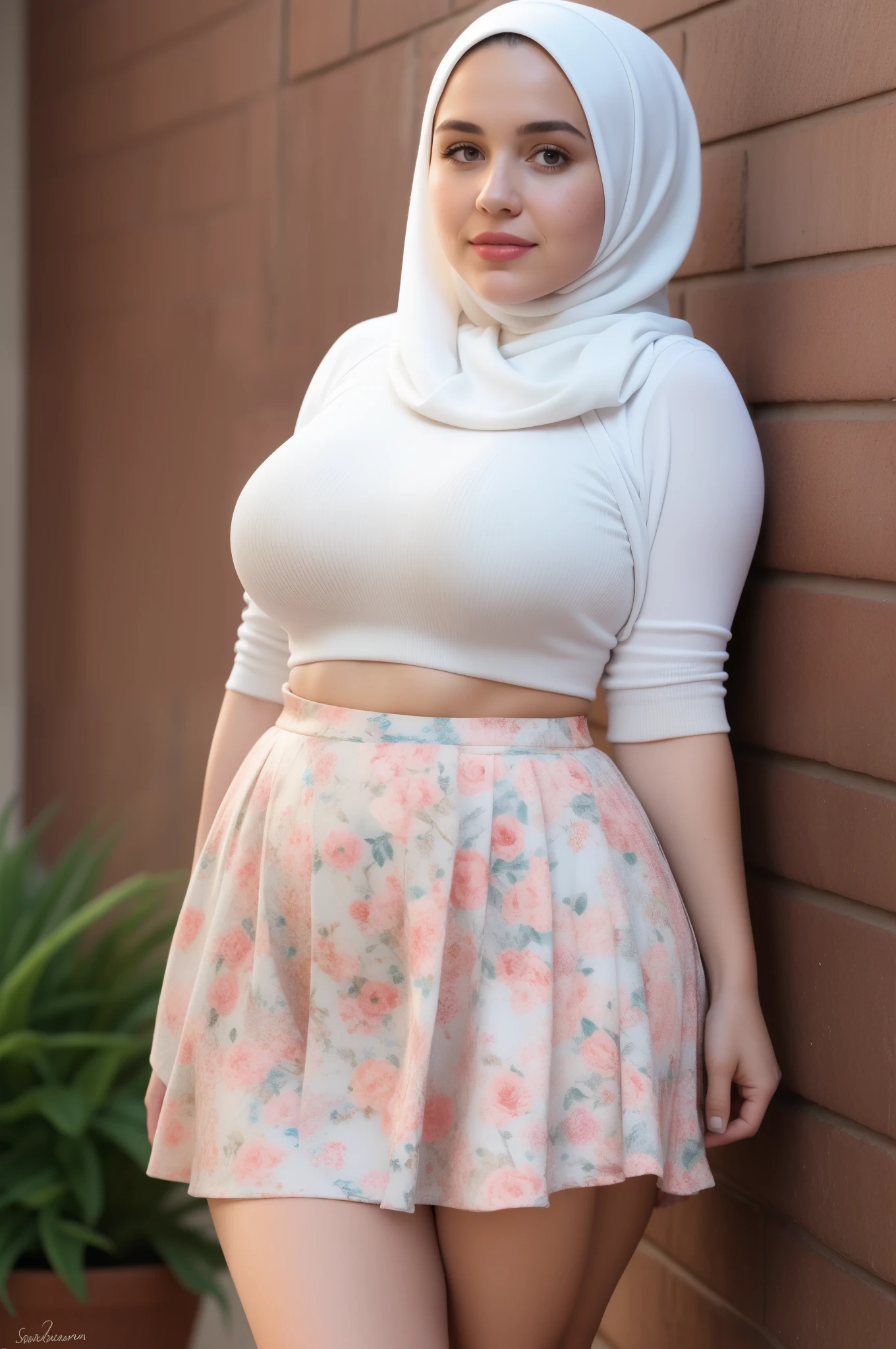 Chubby bbw fat (HIJAB PATTERN FLOWERS) (CHUBBY & BBW) WHITE BRA WEARING MINI SKIRT 