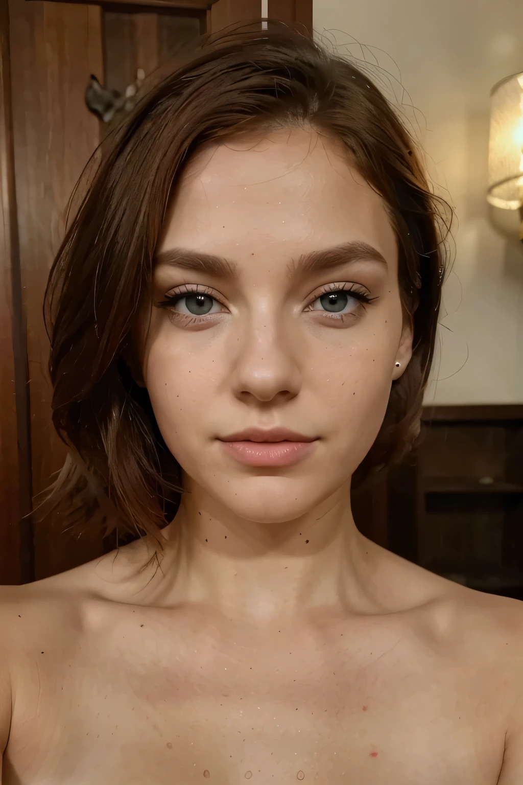 ((best quality)), ((masterpiece)), (detailed), perfect face, brunette with curly hair, provocant eyes with long fake ayelush, botox tits, lip filler, fox eyes, top model, 4k, onlyfans model