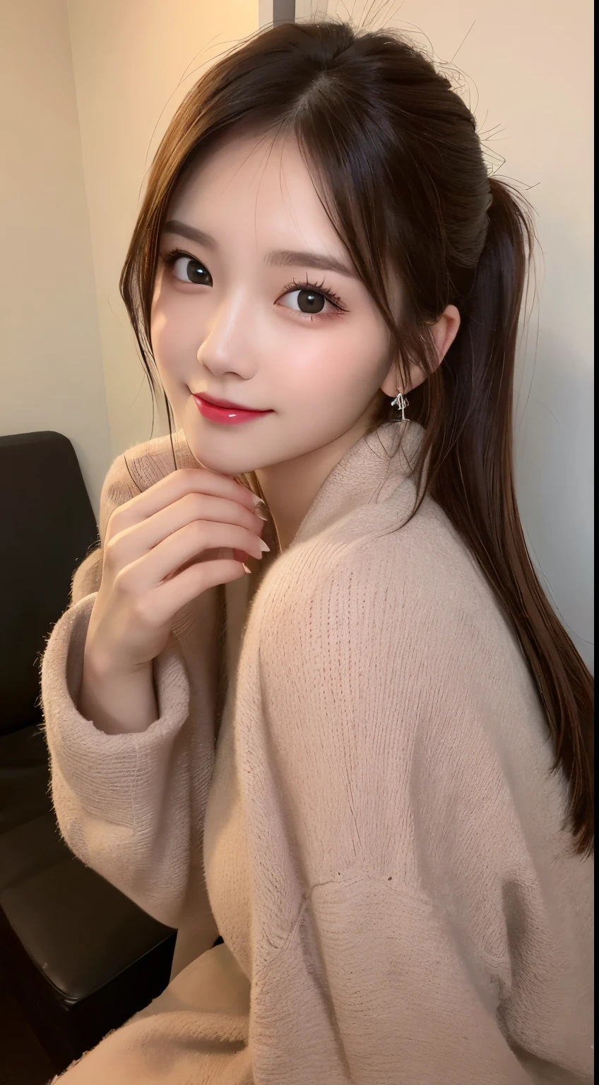 table top, highest quality, shape, Super detailed, finely, High resolution, 8k wallpaper, 完璧なダイナミックな構shape, beautiful and detailed eyes, straight hair, small breasts, natural color lip, random sexy pose,smile,20 year old girl、midnight、beautiful and detailed face、perfect and beautiful face,Big eyes、RAW photo、Expressing feminine poses with your whole body、beautiful and detailed eyes、small face、beautiful duplex、slim face and style,luxury brand mink coat(inner:winter dress)、beautiful golden ratio face,Twin Ponytail Hair,bright look,Shoot with a focus on beautiful legs