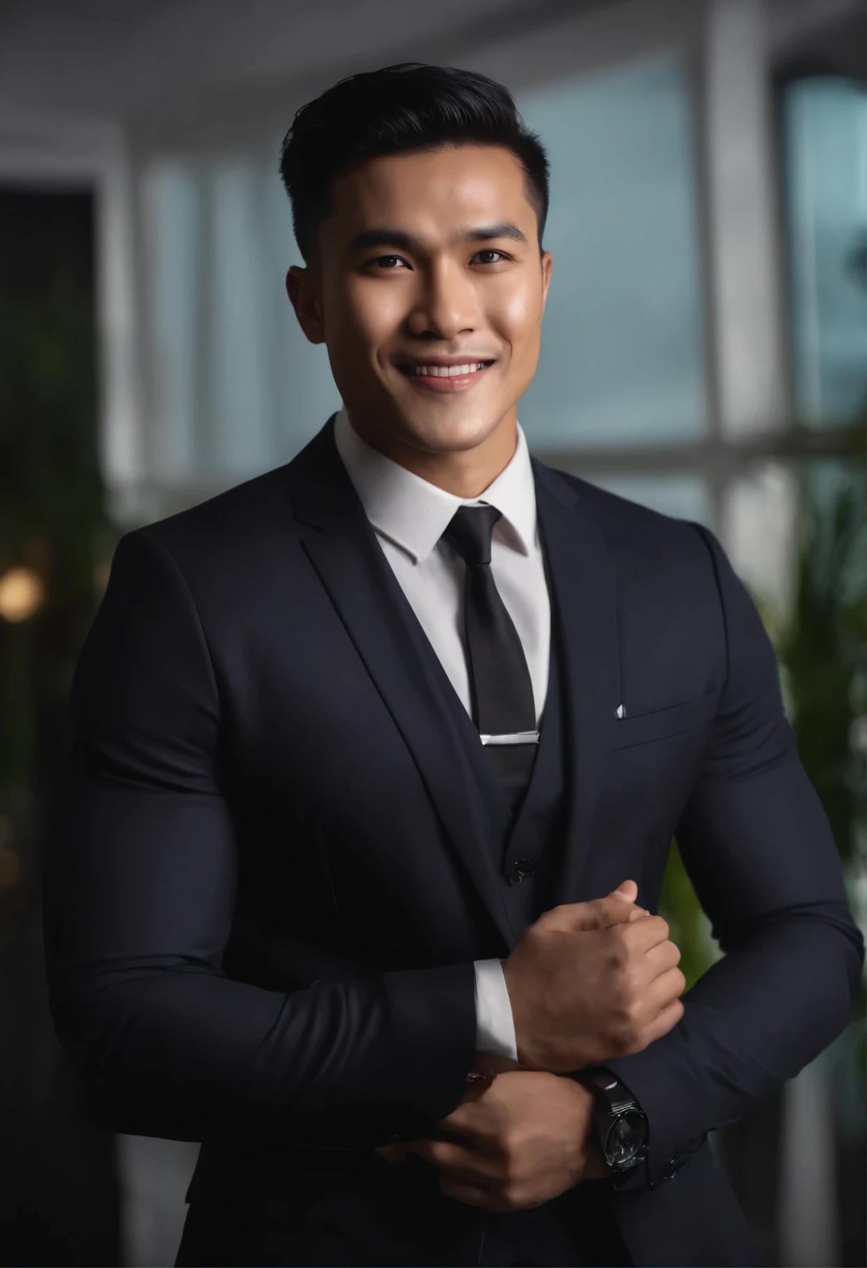 Arafed Asian Man In A Suit And Tie Smiling For A Picture SeaArt AI