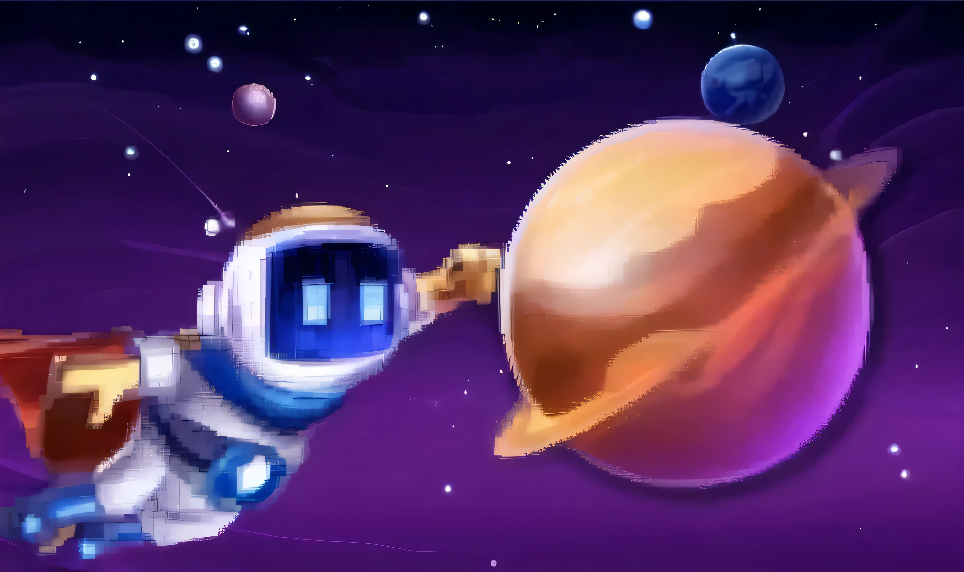 high quality, smooth lines, 4K, Cartoon Illustration, space, Saturn,