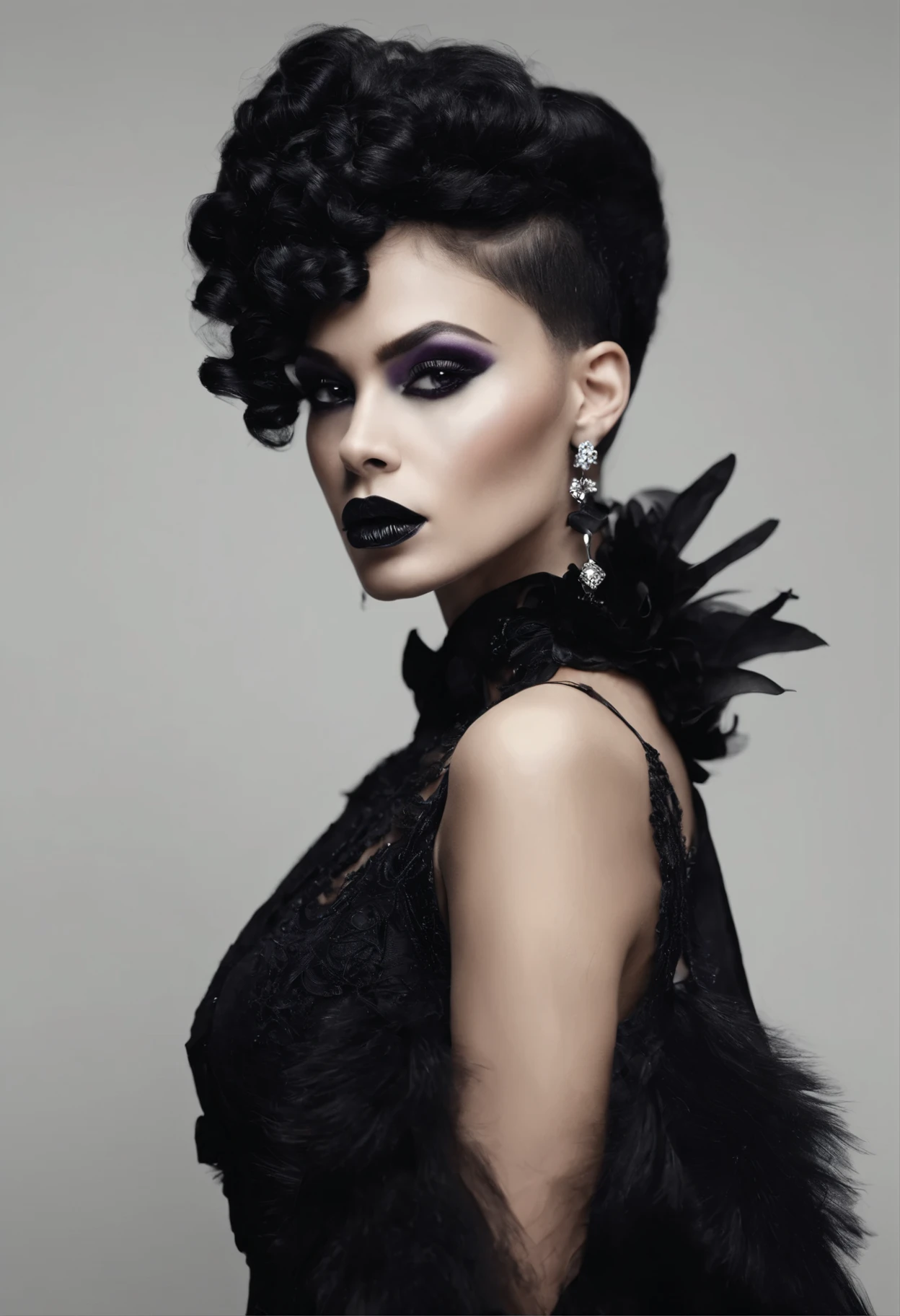 A Gothic Negro, , , com um cabelo pavor, , , Villain, , , roupas pretas com detalhe roxo, , , as roupas seguem um estilo vitoriano.
